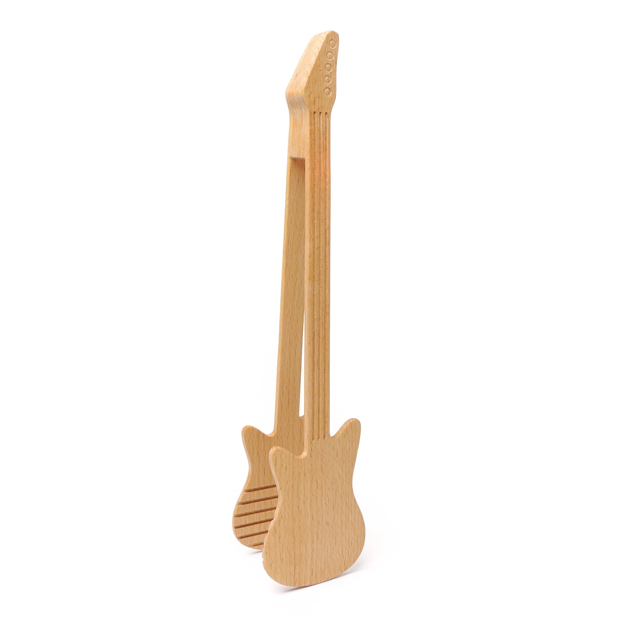 Kikkerland Novelty Guitar Wooden Tongs for Kitchen - Beechwood, Heat Resistant, Use with Non-Stick Cookware - Unique Gift for Mu
