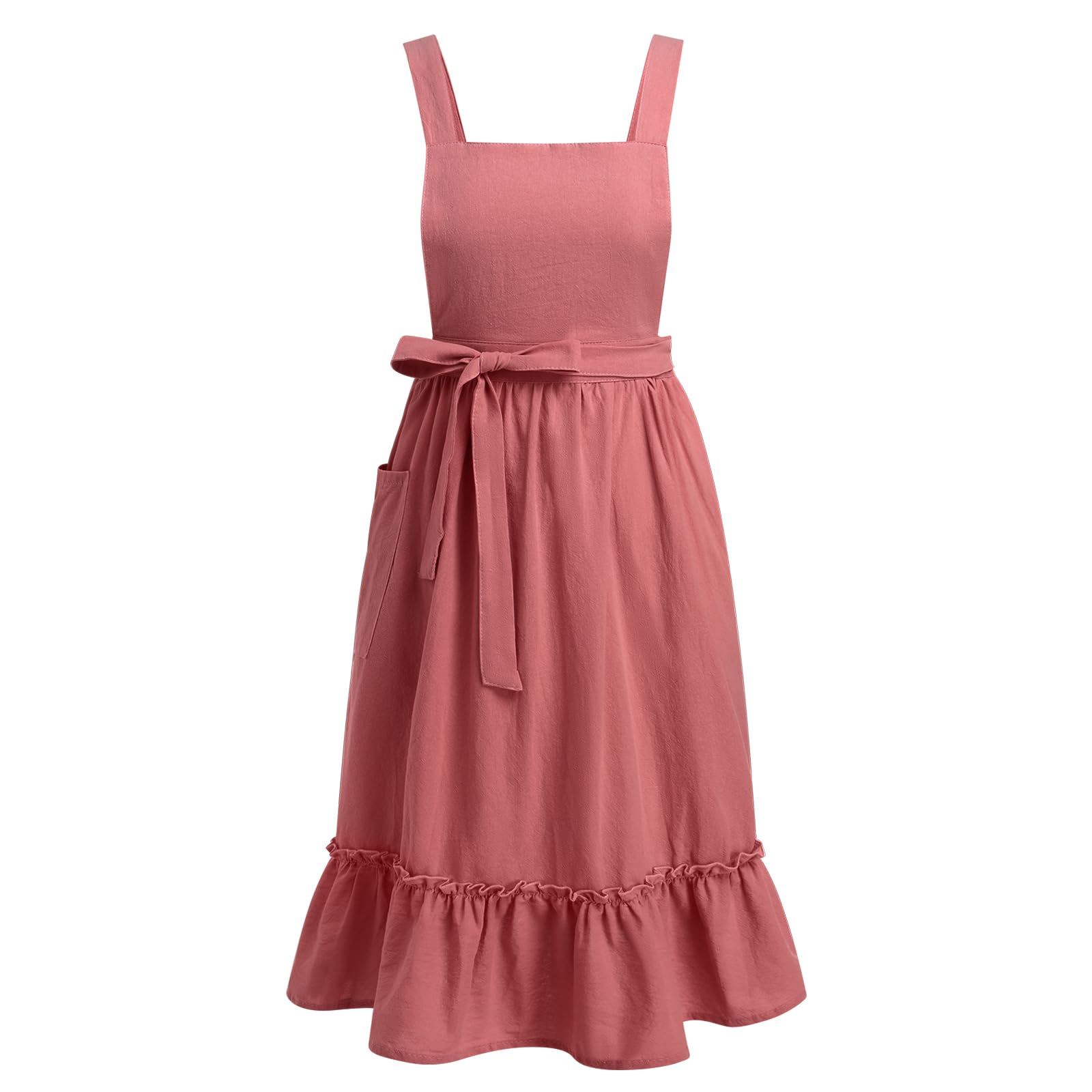Obeeii Apron For Women Girls Cute Cotton Linen Kitchen Cooking Apron Dress With Pockets Vintage Ruffle Apron Pinafore Dress Baki