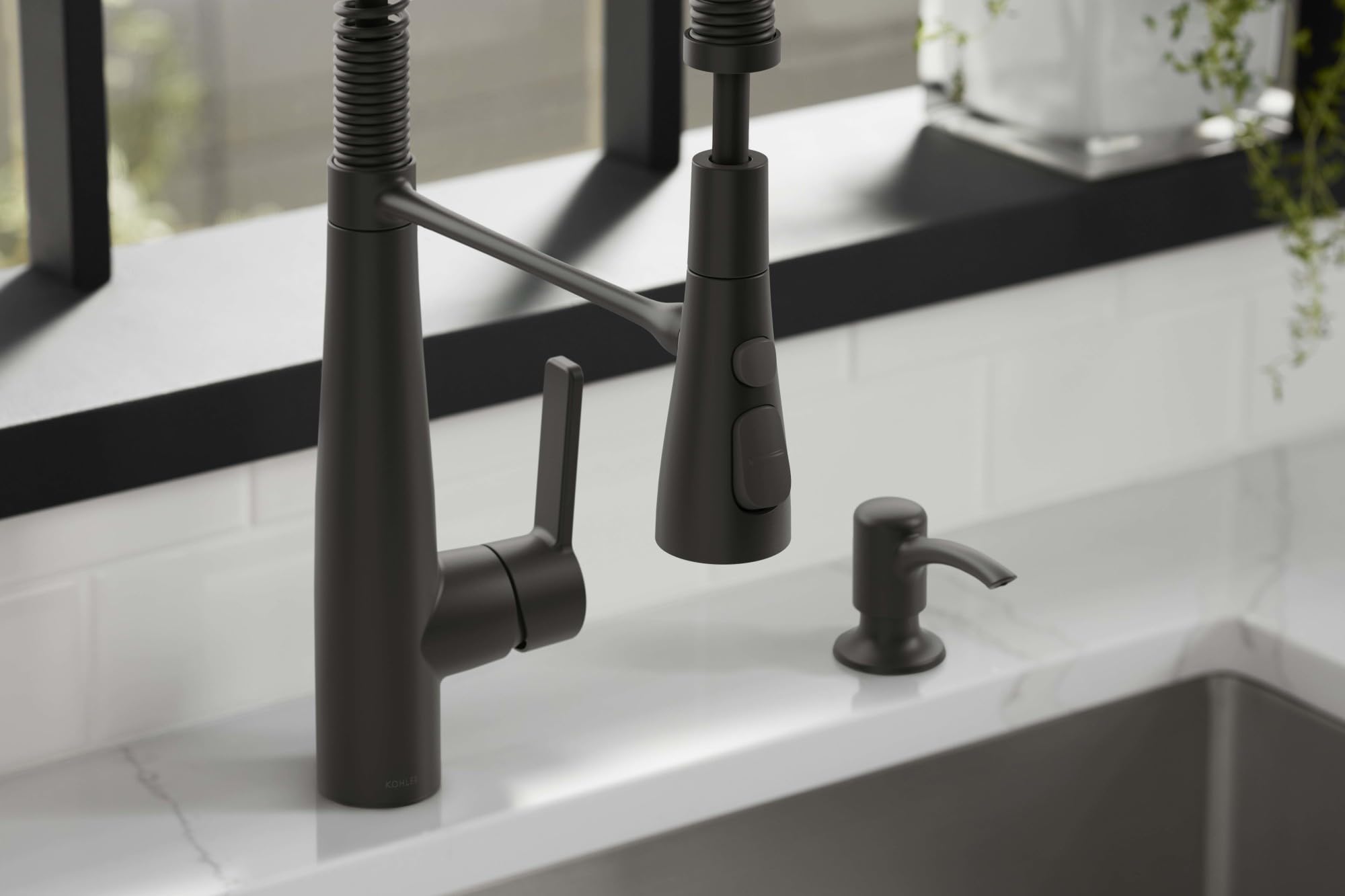 Kohler K-Rec22745-Sd-Bl Semi-Professional Kitchen Faucet With Soap Dispenser/Lotion Dispenser, Commercial Kitchen Sink Faucet Wi