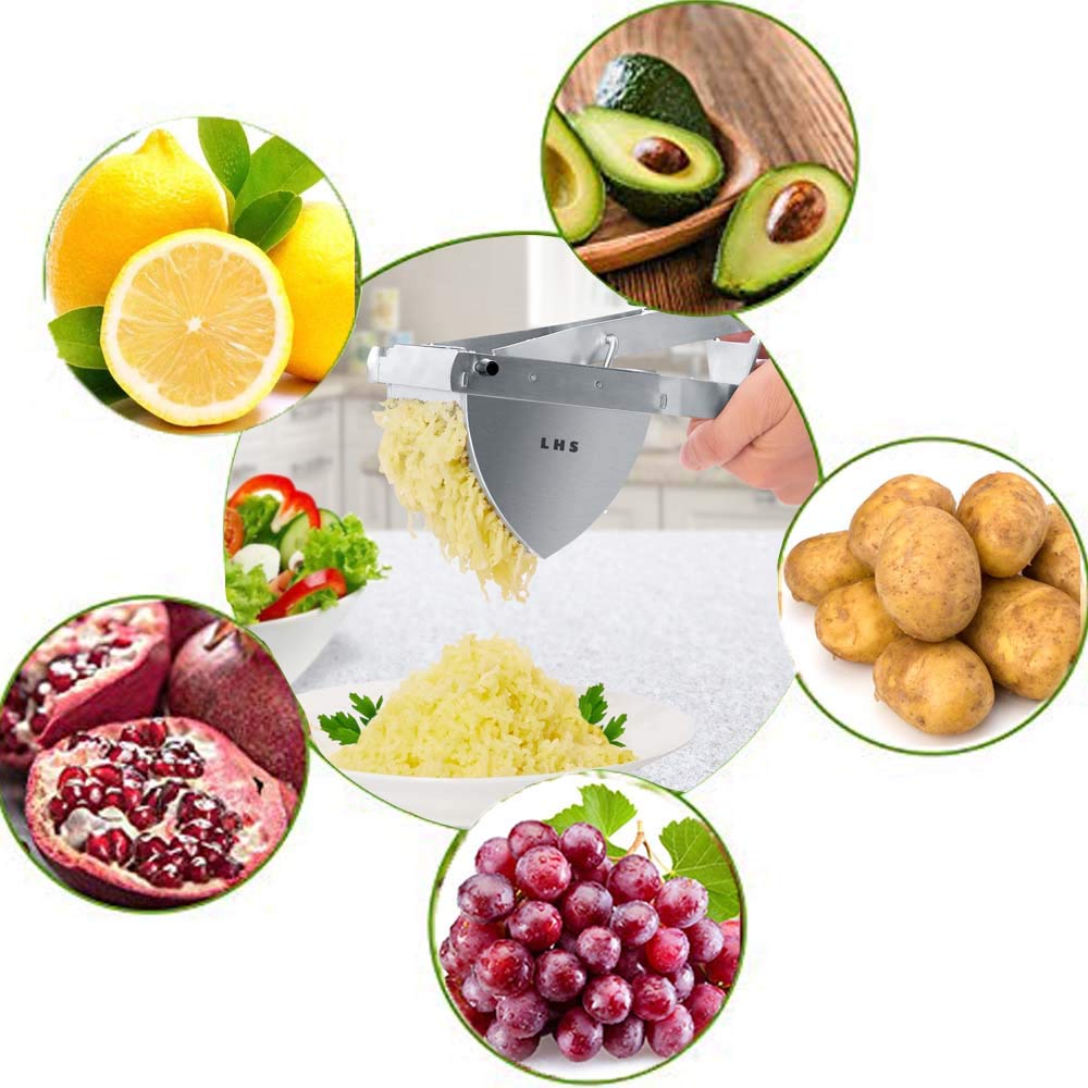 LHS Potato Ricer and Masher Stainless Steel Heavy Duty Commercial Baby Food Strainer  Business Fruit Masher and Food Press with Ergonomic Comfort Grip