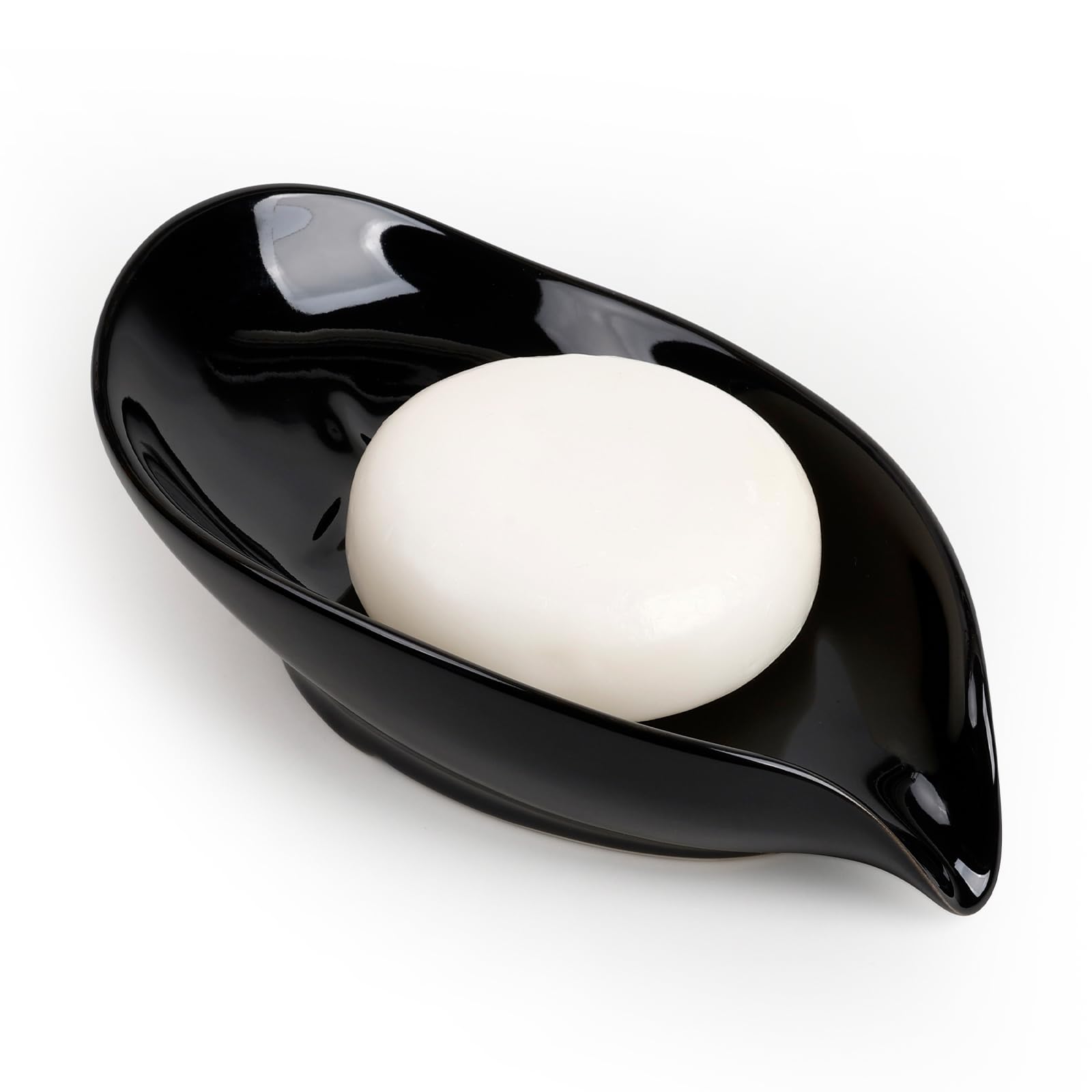 Soap Holder, Self-Draining Soap Dish, Leaf Shape Ceramic Bar Soap Holder Drain Soap Dishes for Bathroom Sink Kitchen, Easy to Cl