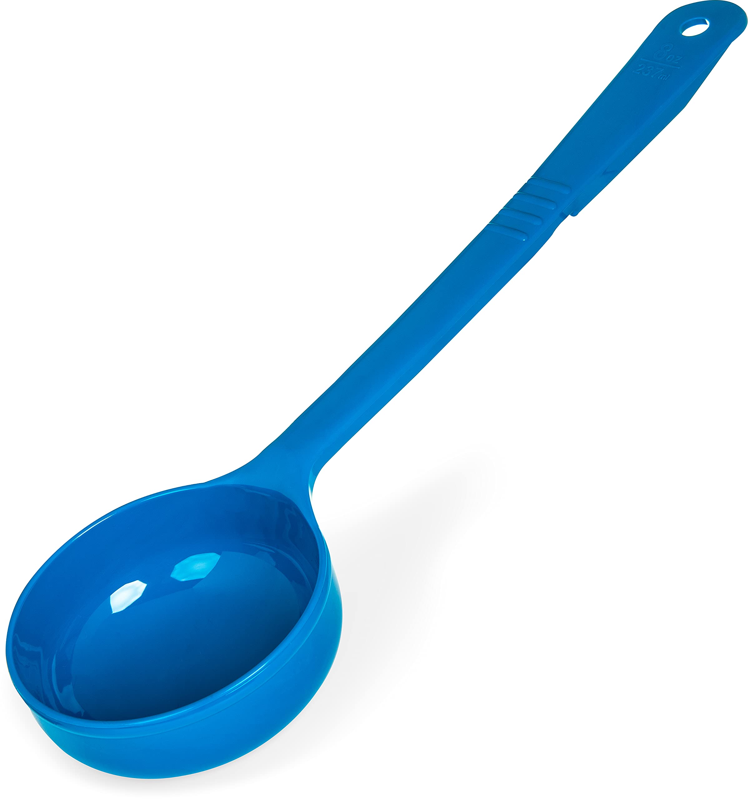Carlisle Foodservice Products 399214 Solid Long Handle Portion Control Spoon, 8 Oz, Blue