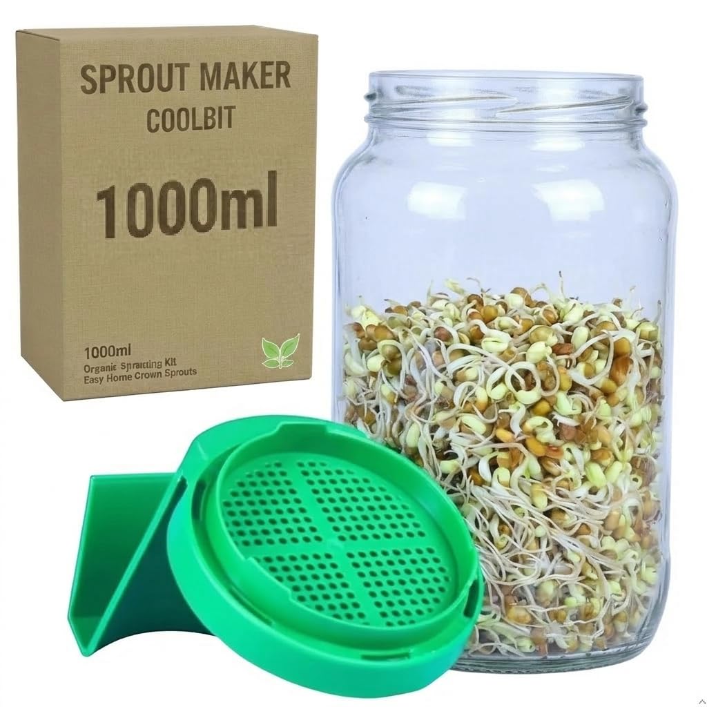 Phlyponn Sprout Maker Glass Jar 1000Ml  Wide Mouth Seed Sprouter For Mung Bean, Chana & Lentils | BpaFree Reusable Sprouting J