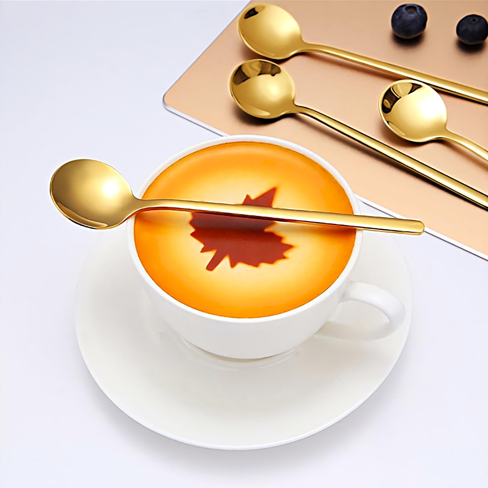 6 Pcs 6.7 Inches Coffee Spoons, Teaspoons, Long Handle Iced Tea Spoon, Espresso Spoons, Gold Spoons, Dessert Spoons, Food Grade