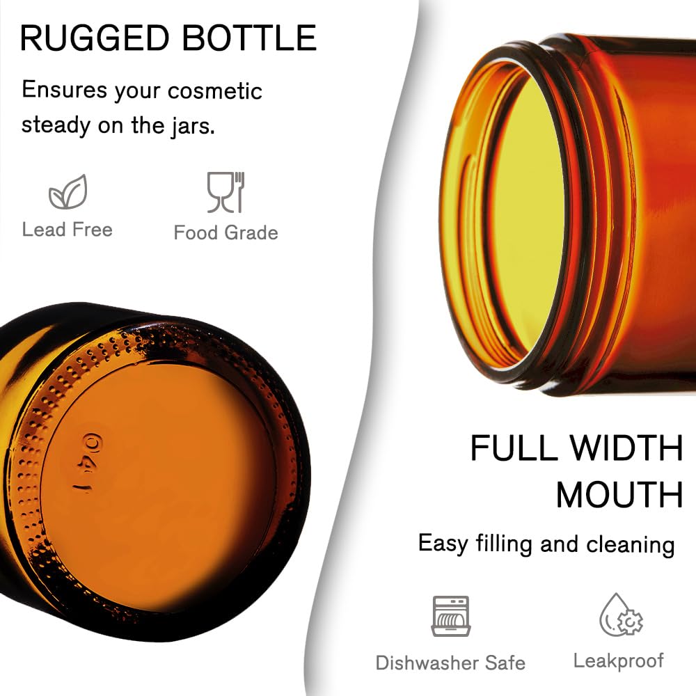 4 Oz Small Glass Containers With Black Lids, Tecohouse 2 Pack Amber Glass Jars & Inner Liners, Mini Travel Toiletries Container