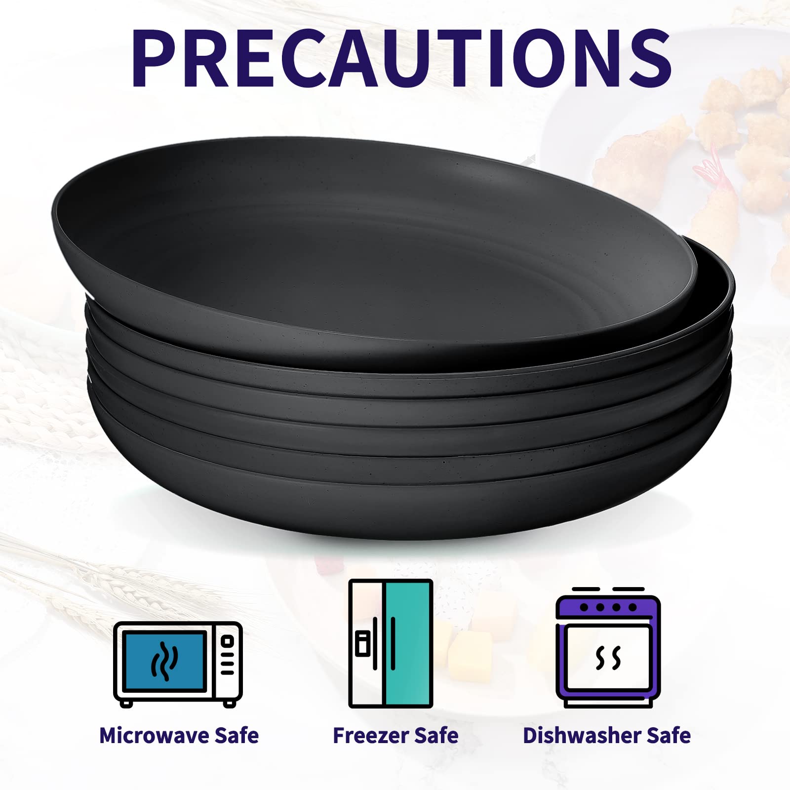 Zopeal 15 Pcs 10 Inch Wheat Straw Plates Set Lightweight Unbreakable Deep Dinner Plates Reusable Plastic Plates Microwave And Di