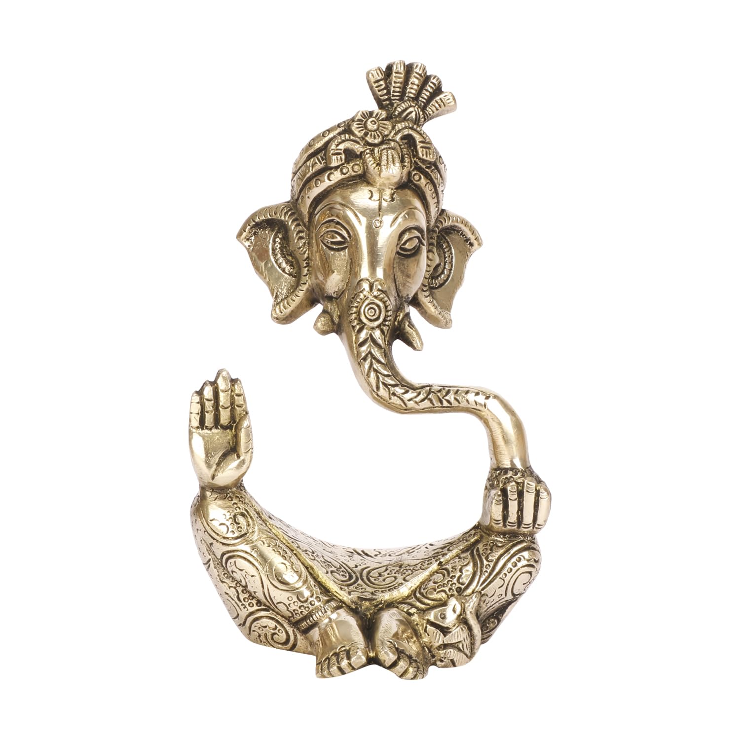TAPAS HOMES Brass Pagadi Ganesh Trunk Abstract Ganesha Bhagwan Idol Sitting Posture Ganpati Murti for Home Entrance Dcor Diwali