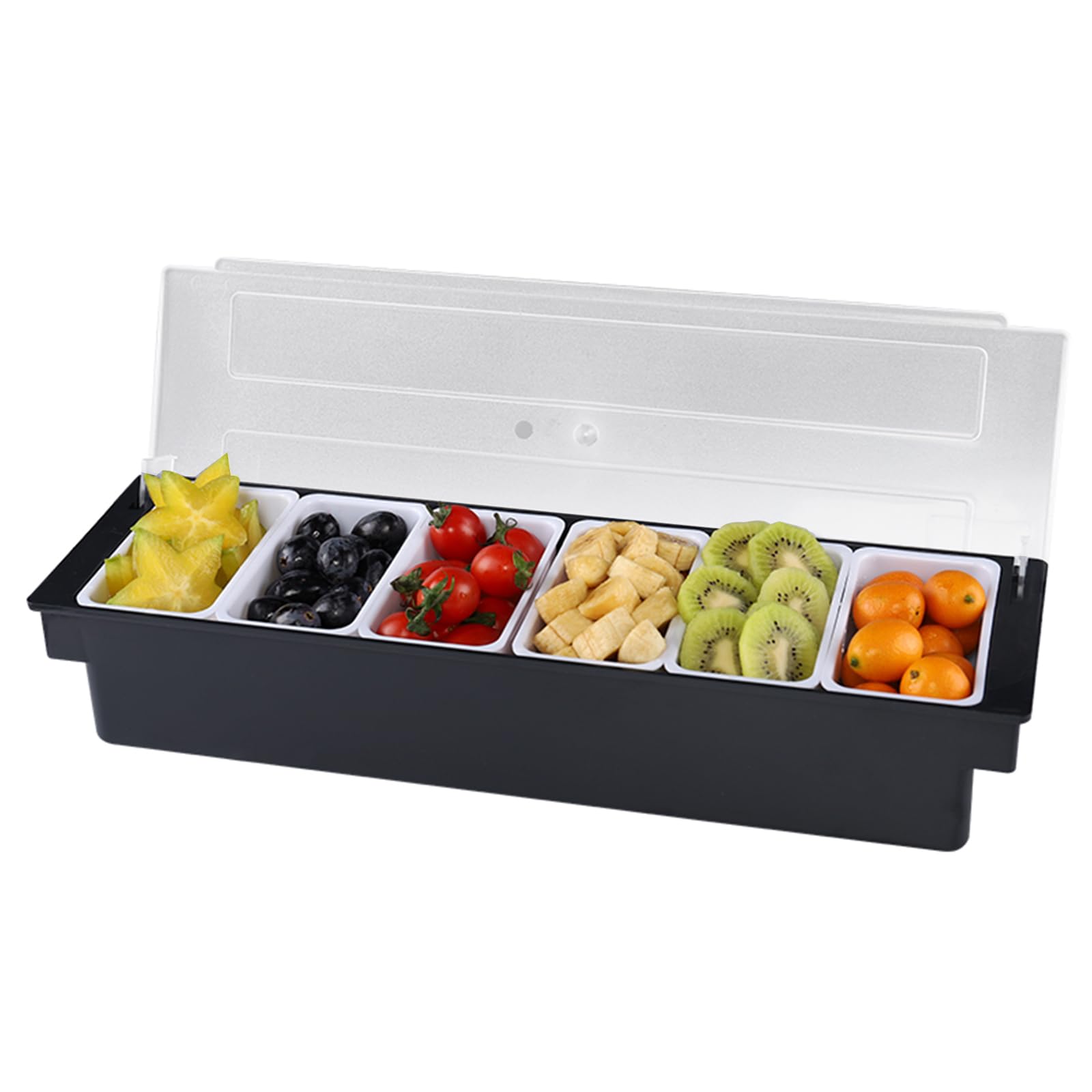 Tamnjvrr Ice Chilled Condiment Caddy With 6 Containers, 6 Compartments Fruit Veggie Condiment Caddy With Hinged Lid For Home Wor