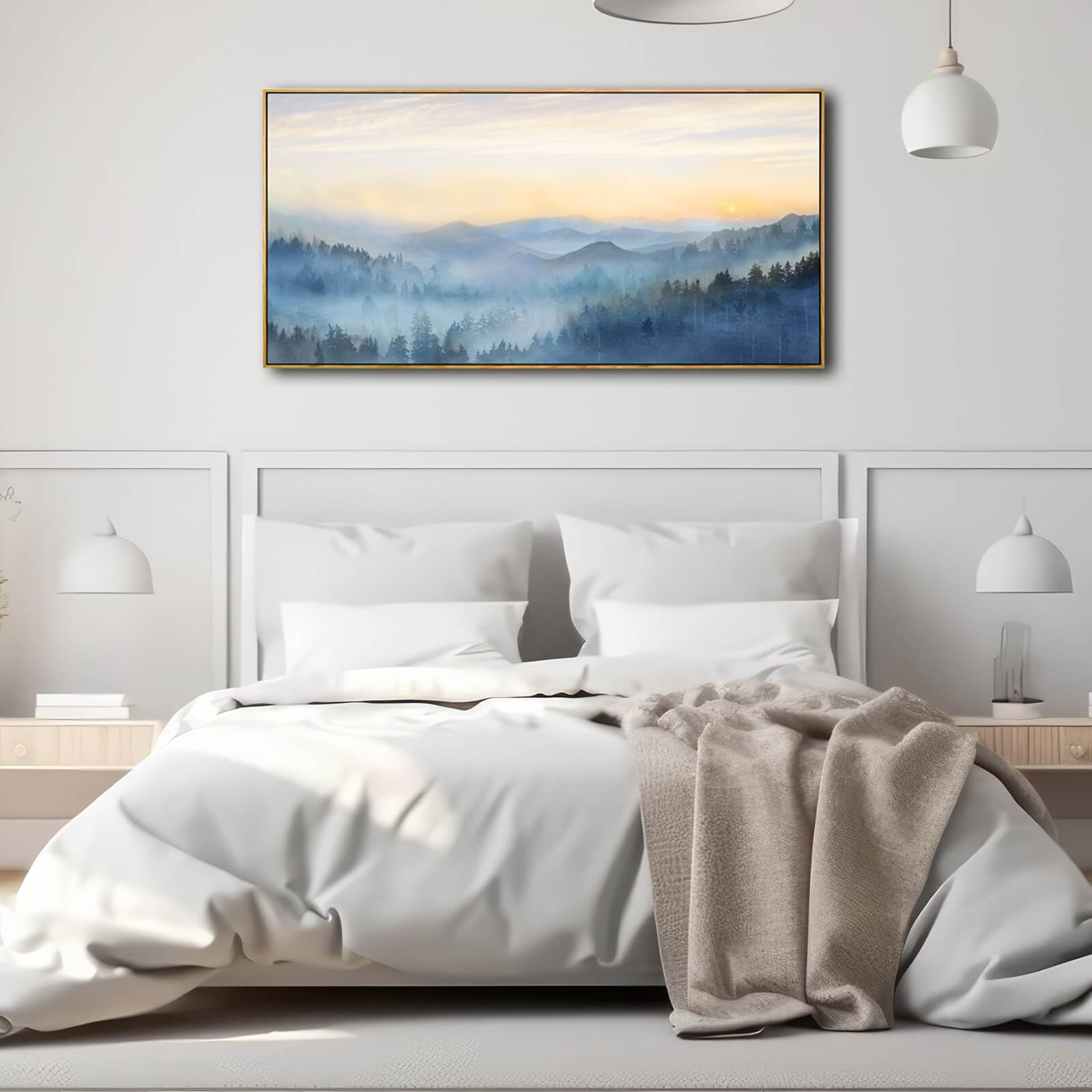 Yjyart Tree Wall Art For Living Room Forest Nature Painting 20''X40''Framed Artwork Landscape Canvas Print For Bedroom Office Ho