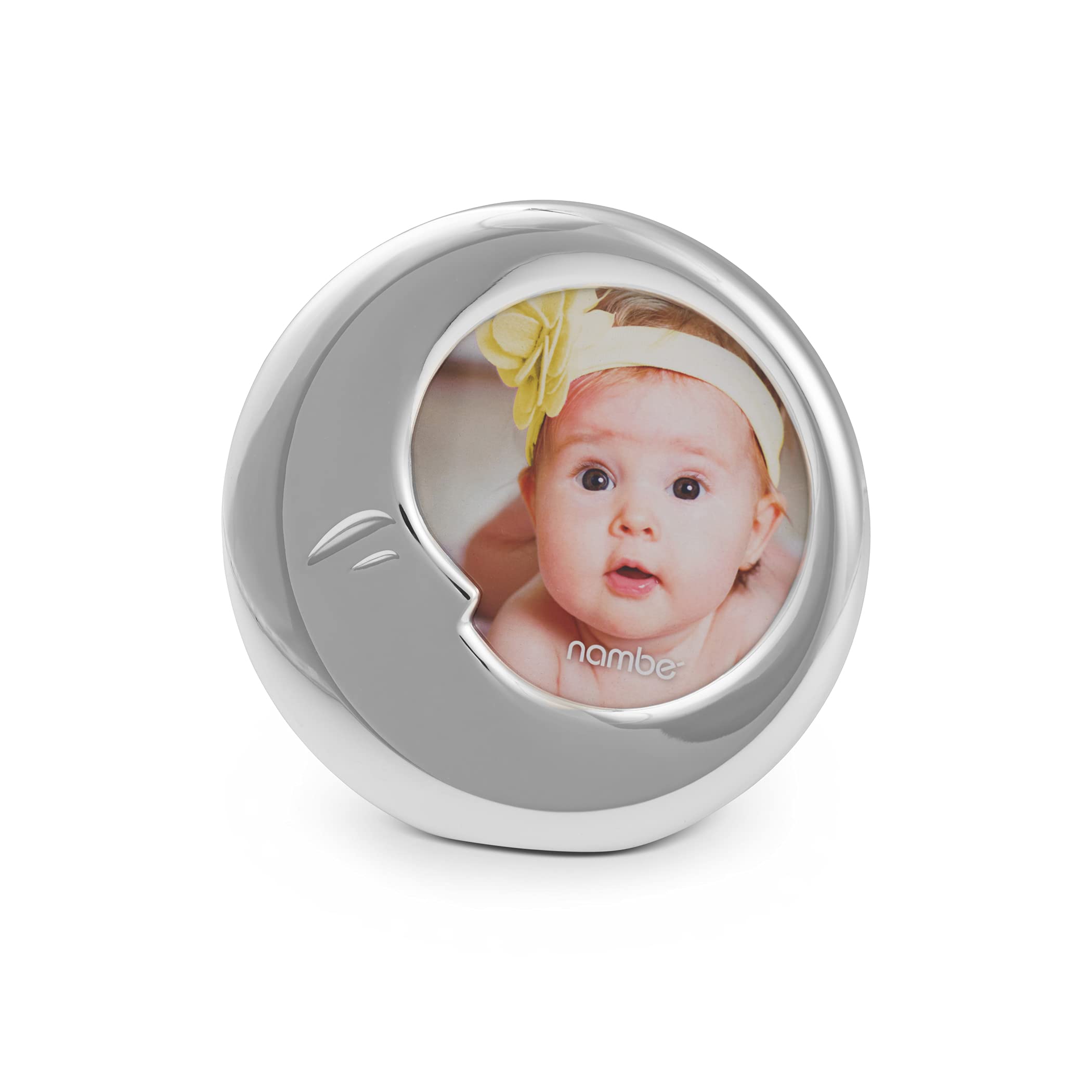 Nambe - Baby Collection - Moon Frame - Measures at 6.25 x 6.25 x .5 - Made with Silver Plate and Glass - Designed by Sean OHara