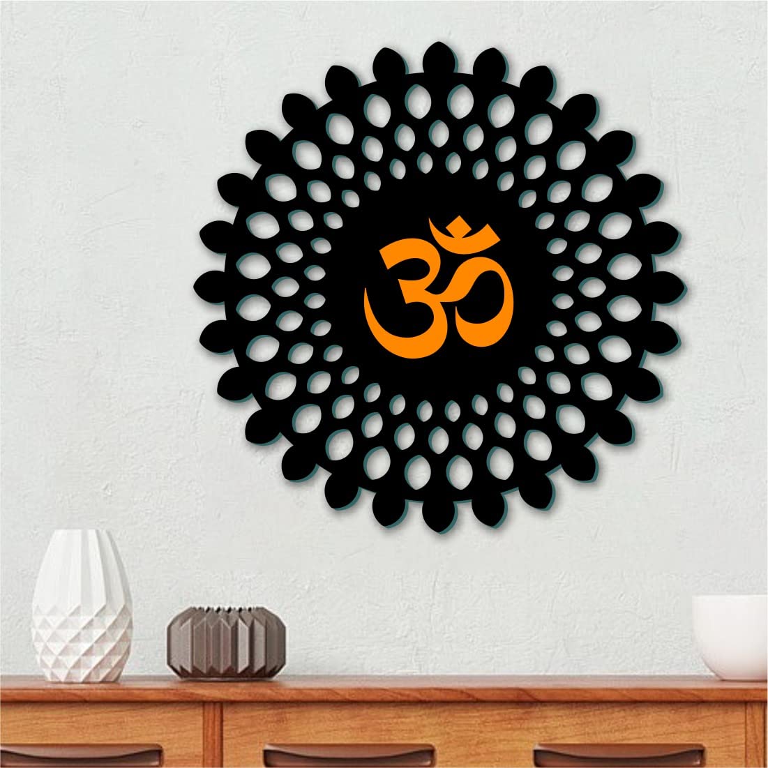 Goofy Shop Om Wooden Wall Decor (14 Inches, Black & Golden)