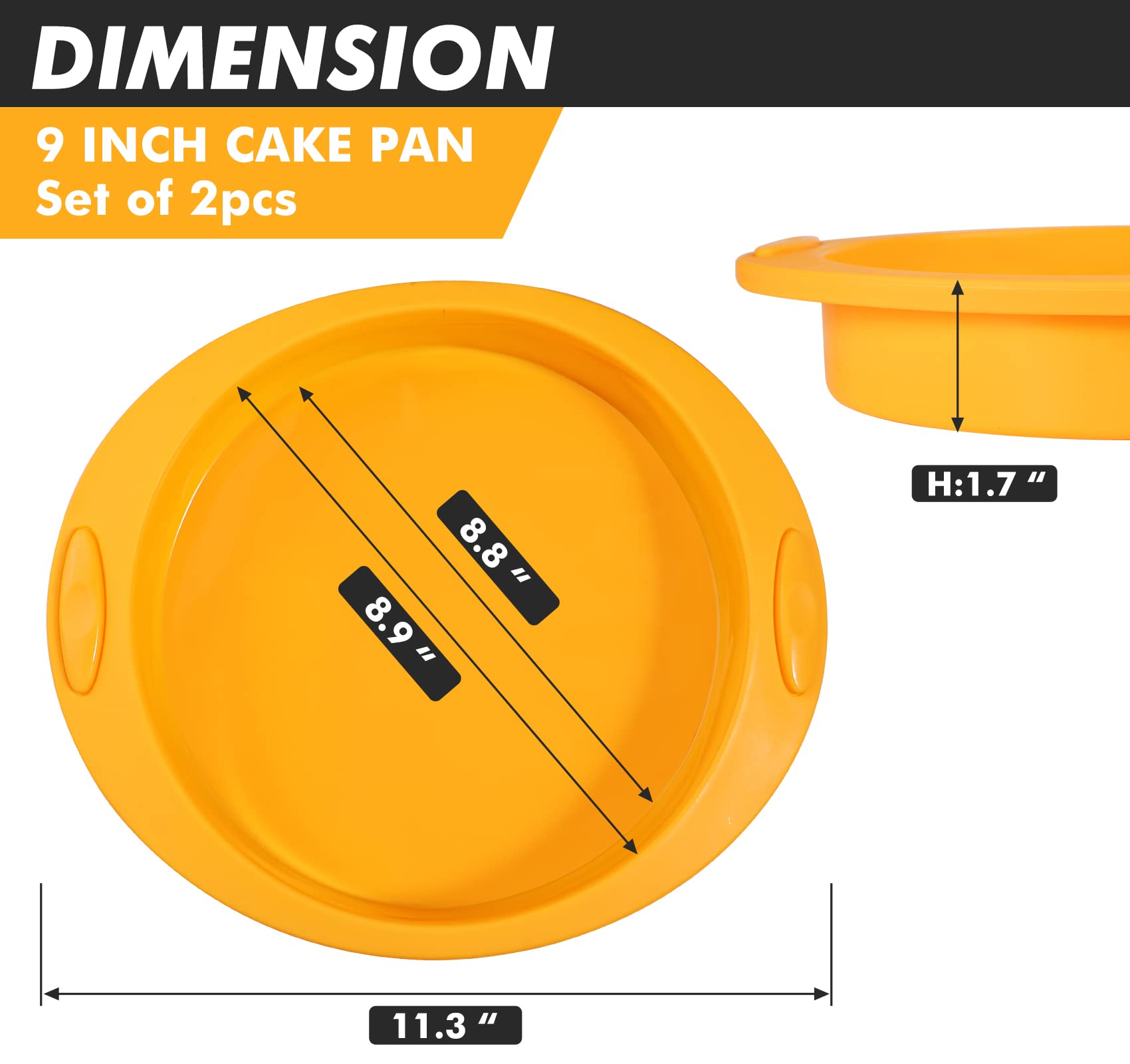 Webake 9 Inch Round Cake Pan Silicone Cake Mold Layer Cake Baking Pan Set Of 2 For Brownie,Cake,Bread,Pie And Lasagna