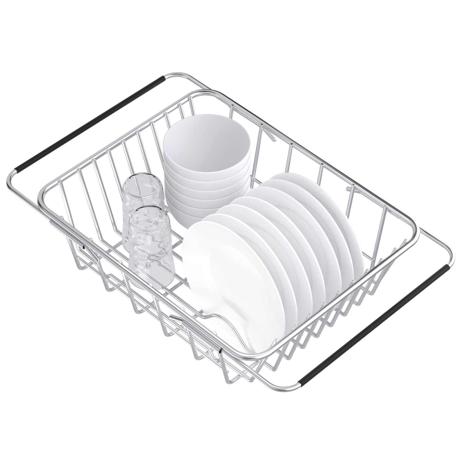 Jingways Stainless Steel Dish Rack,Expandable Deep & Large Dish Drying Rack, Over The Sink, In Sink Or On Counter Dish Drainer,