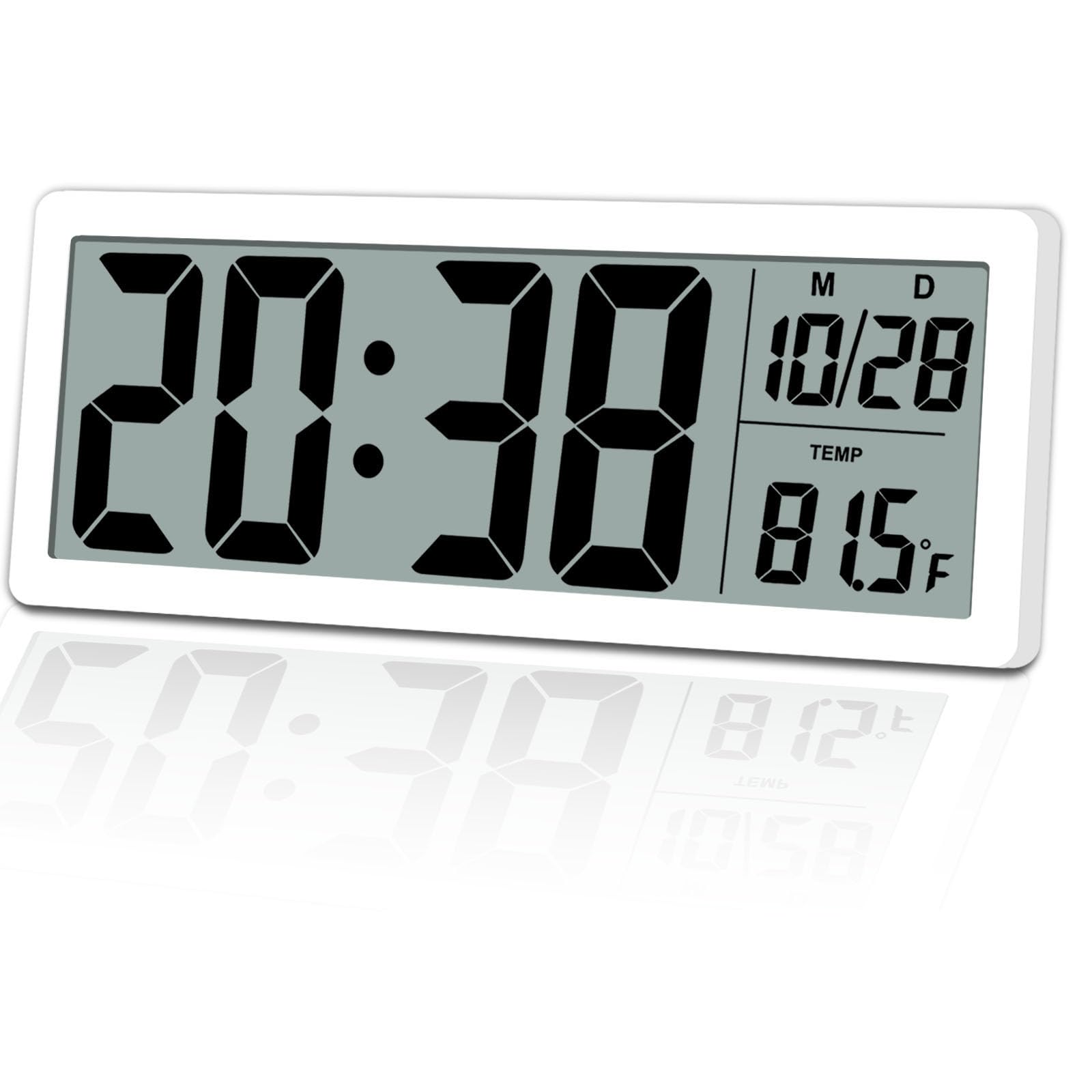 Qinyune Lcd Digital Wall Clocks Battery Operated, 8.5 Modern Clocks For Living Room Decor, Simple Digital Wall Clock With Temper
