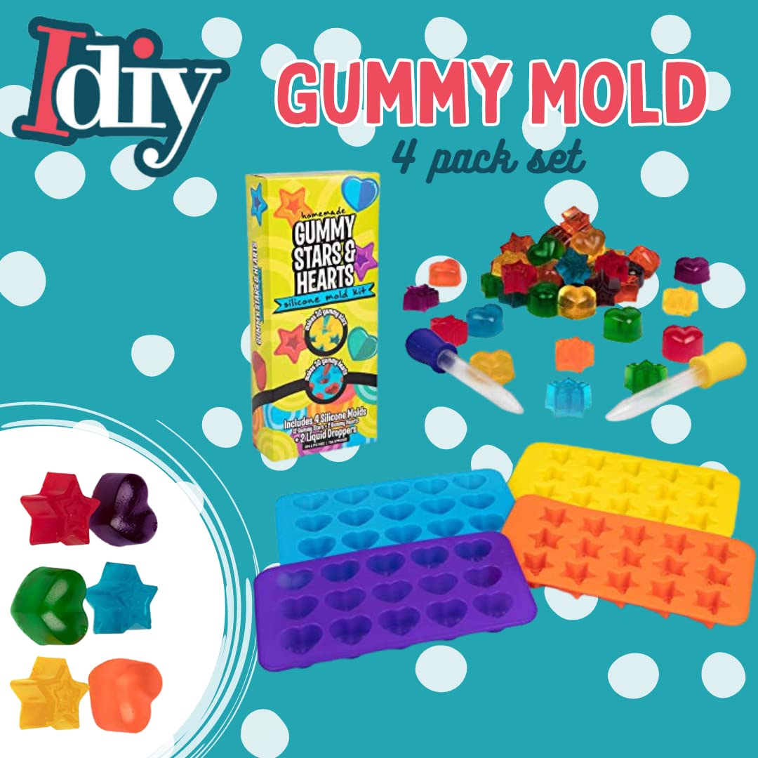 Star & Heart Silicone Gummy Candy Molds, 4 Pack Set - Xl Nonstick Siliconetrays With 2 Droppers For Chocolate, Ice Cubes, Bpa-Fr