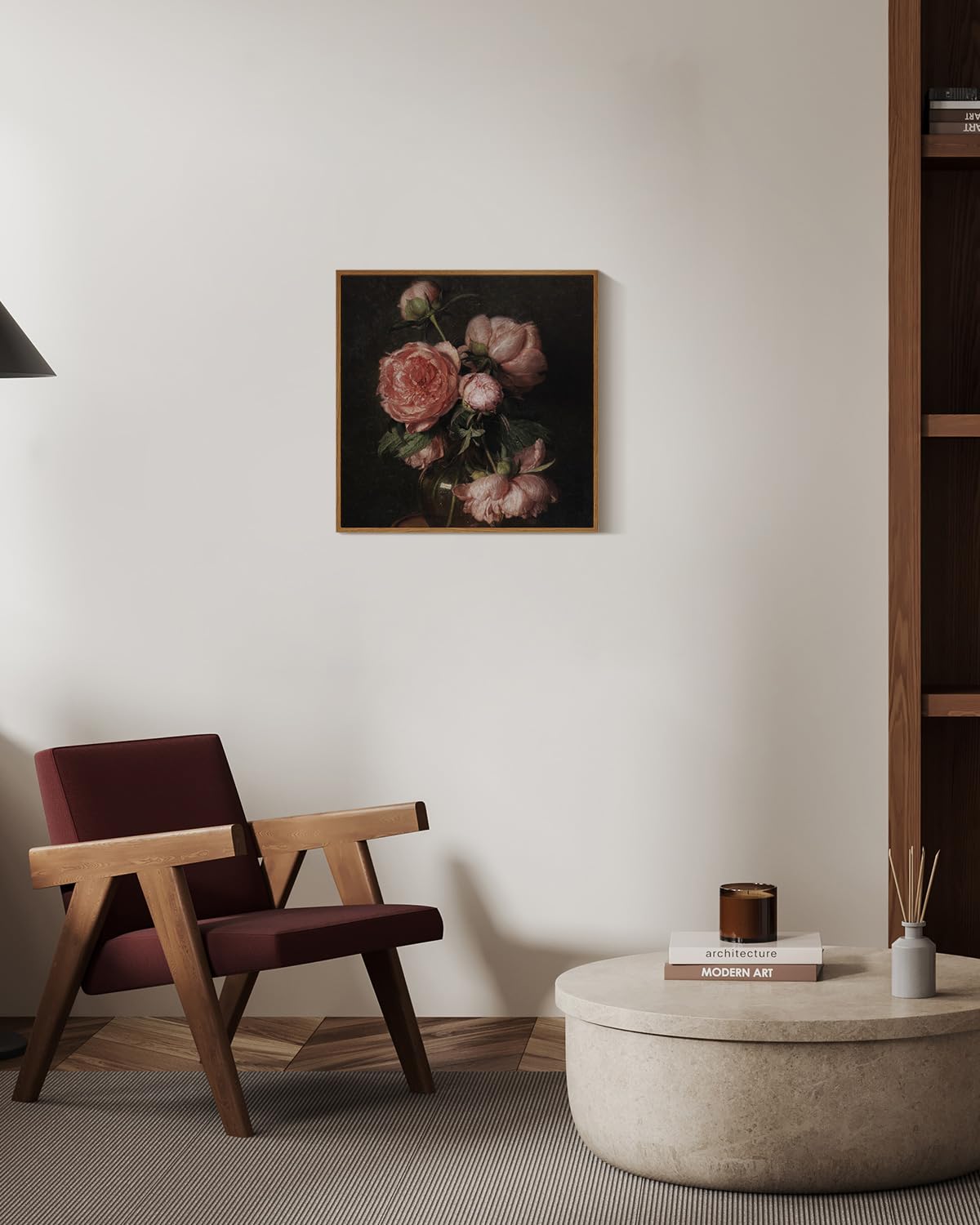 Insimsea Square Framed Canvas Wall Art, Flower Vintage Floral Peony Paintings Wall Prints, Wall Art For Living Room, Office Deco