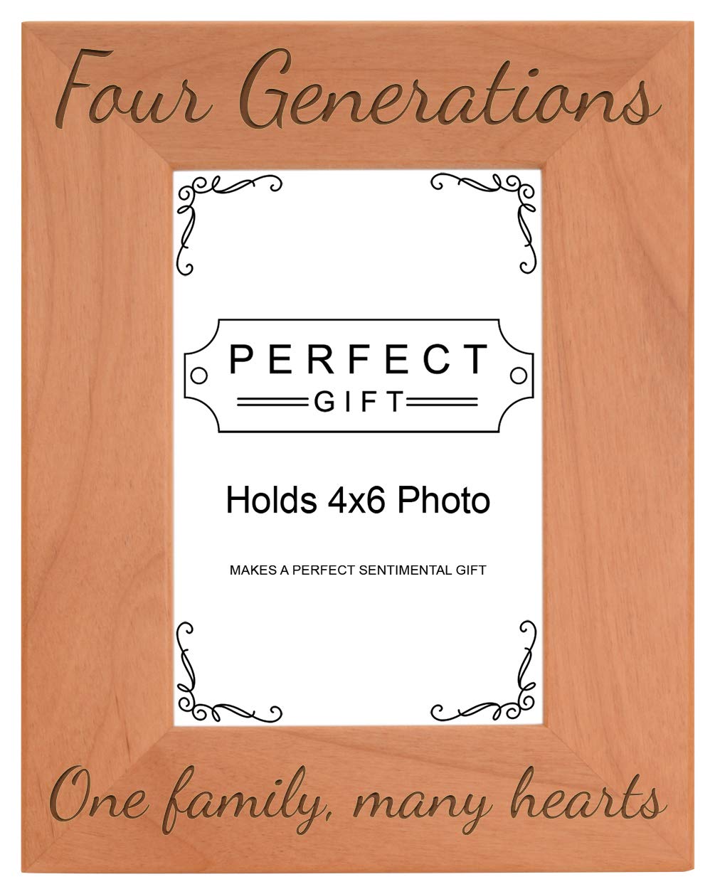 Gifts For All By Rachel Olevia Four Generations One Family Many Hearts Natural Wood Engraved 4x6 Portrait Picture Frame Wood