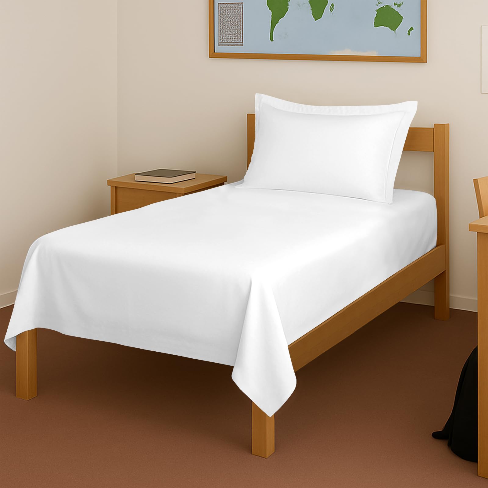 Pizuna 100% Cotton Cotton Bedsheet Single White, 400 Thread Count Long Staple Combed Cotton Flat Bedsheets 60 X100 Inches With 1