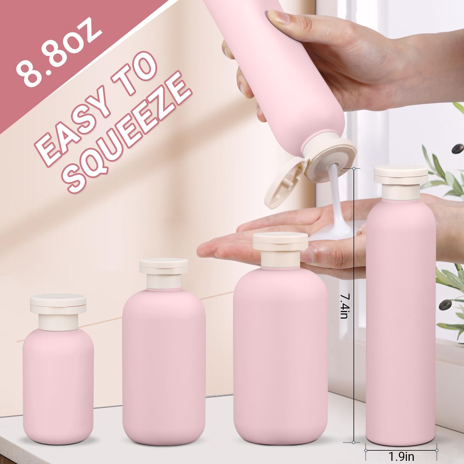Asevat 8.8 Oz Plastic Squeeze Bottle For Lotion, Plastic Empty Shampoo Conditioner Container, Plastic Travel Size Toiletries Bot