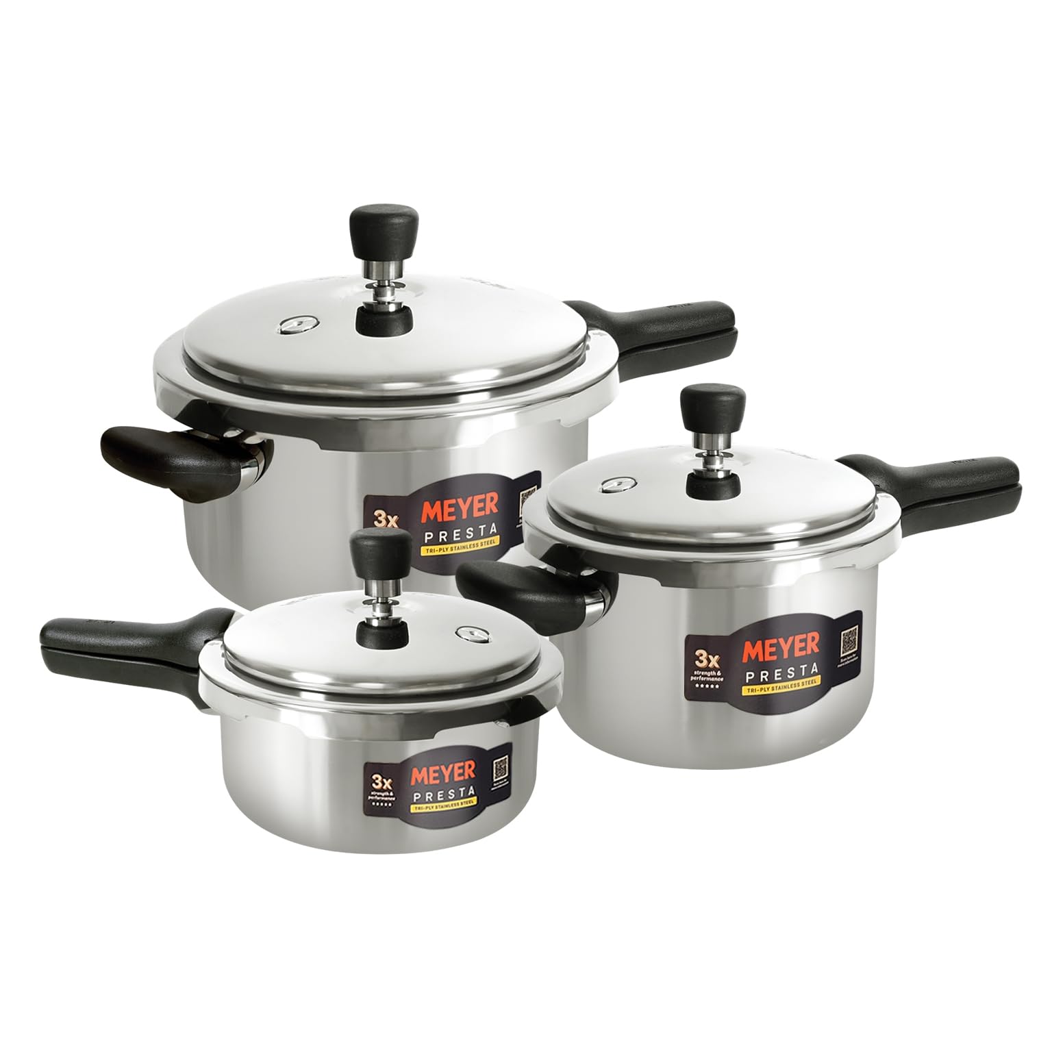 Meyer Presta Stainless Steel Tri-Ply Pressure Cooker Combo (2L,3L & 5.5 L)