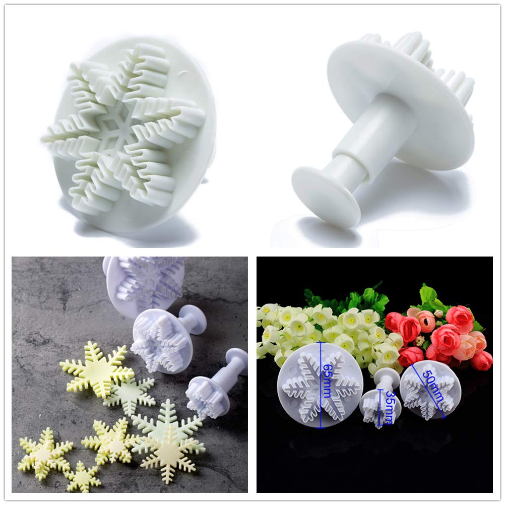 Jevenis Set Of 4 Snowflake Fondant Mold 3D Christmas Cake Decorations Winter Cupcake Topper For Chocolate Candy Soap Cake Baking