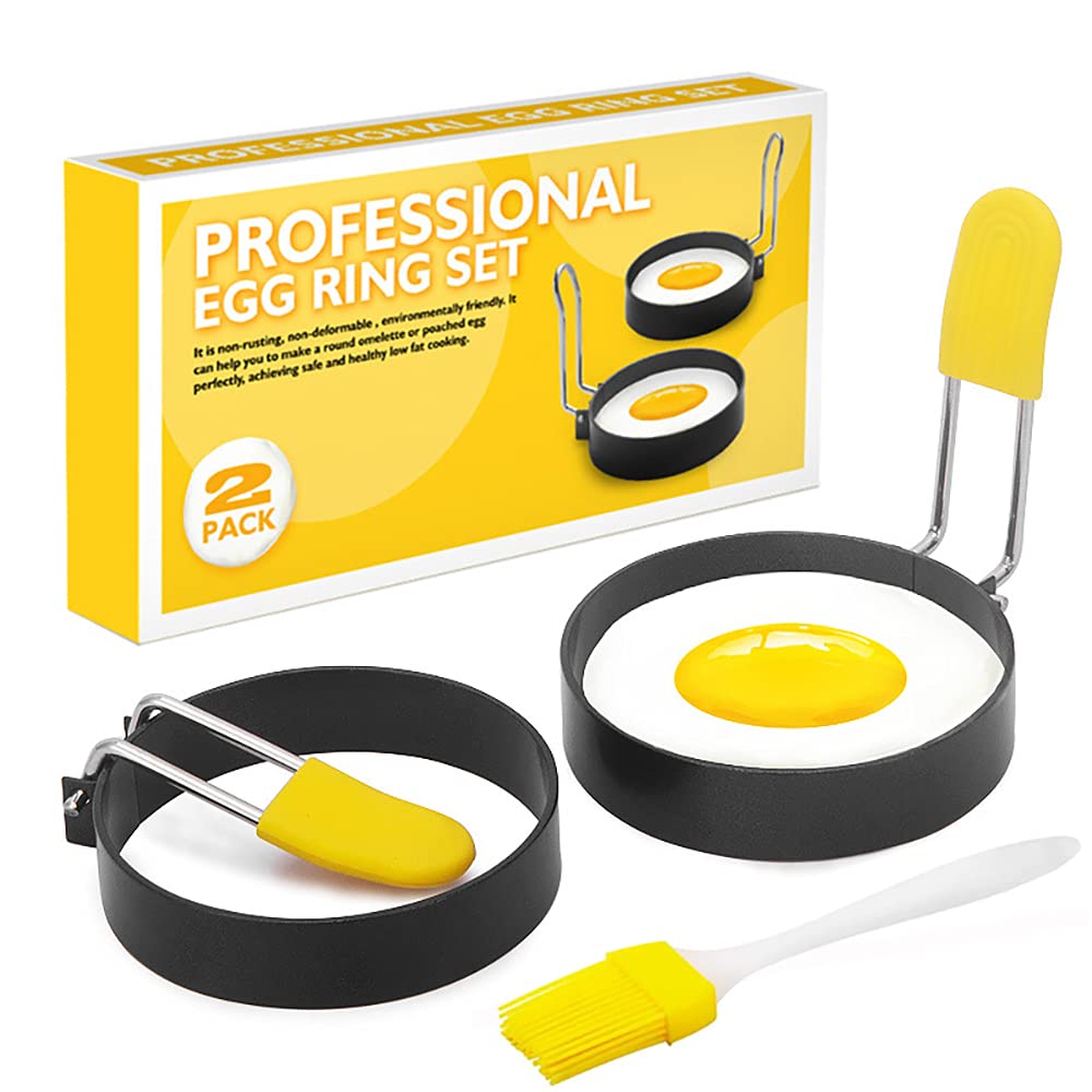 2 Pack Round Egg Rings For Frying Eggs And English Muffins, Nonstick Circle Ring Mold For Cooking Breakfast Sandwich Burger