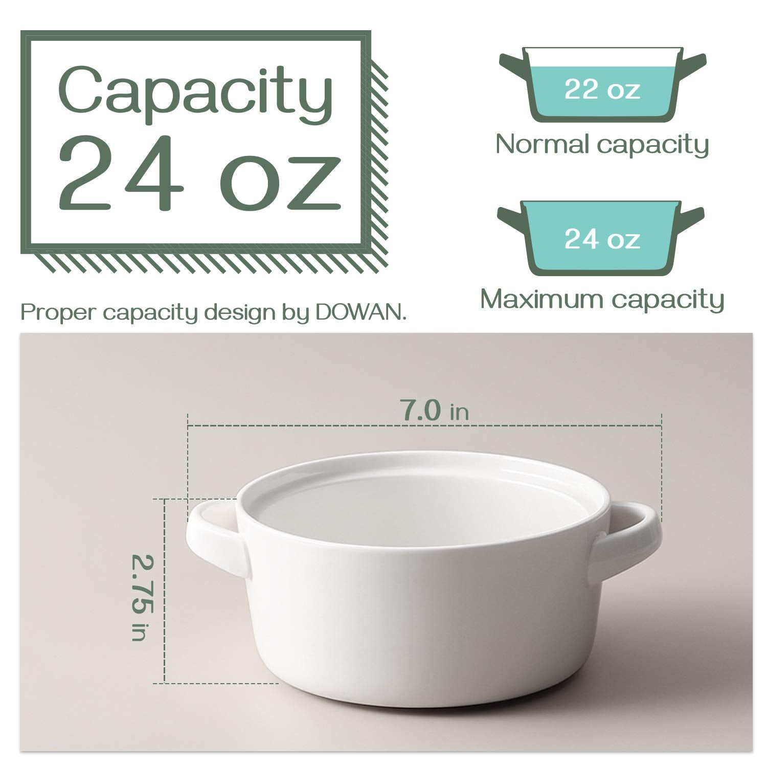 DOWAN Soup Bowls with Handles  24 ounces Ceramic Cereal Bowl Set for kitchen  White French Onion Soup Crocks  Microwave Oven Safe  Stackable Soup Mug for Soup  Cereal  Stew  Chilli Set of 4