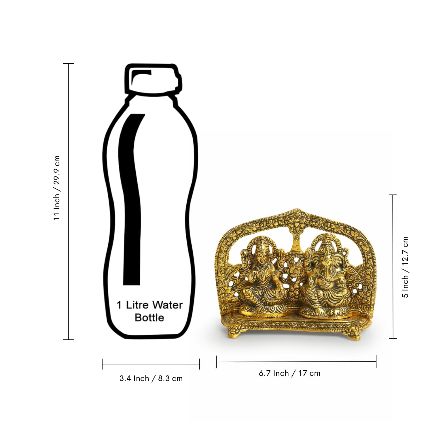 Exclusivelane Laxmi Ganesh Idol Showpiece Figurine (5.0 Inches, Golden, Metal)|Handcrafted Laxmi Ganesh Idol For Home Dcor Lax