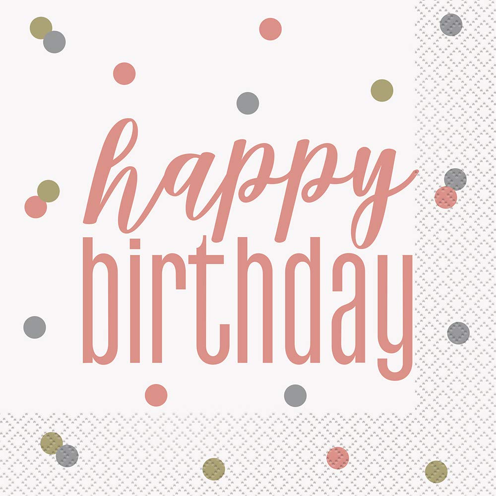 Rose Gold Glitz ''Happy Birthday'' Beverage Napkins - 16 Count, Perfect For Birthdays And Festive Celebrations