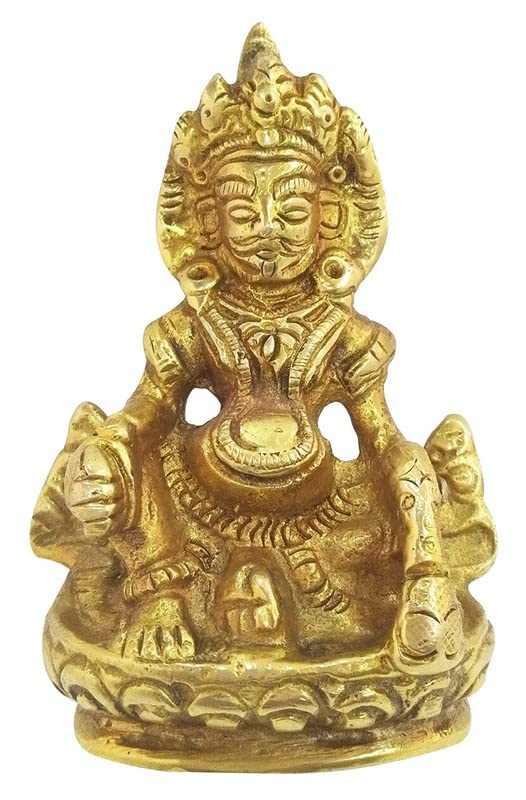 P.J.Handicrafts Brass Idol Kuber Murti for Home Puja The God of Wealth for Blessing/Maharaj Kuber for Tijori Locker Money Safe -