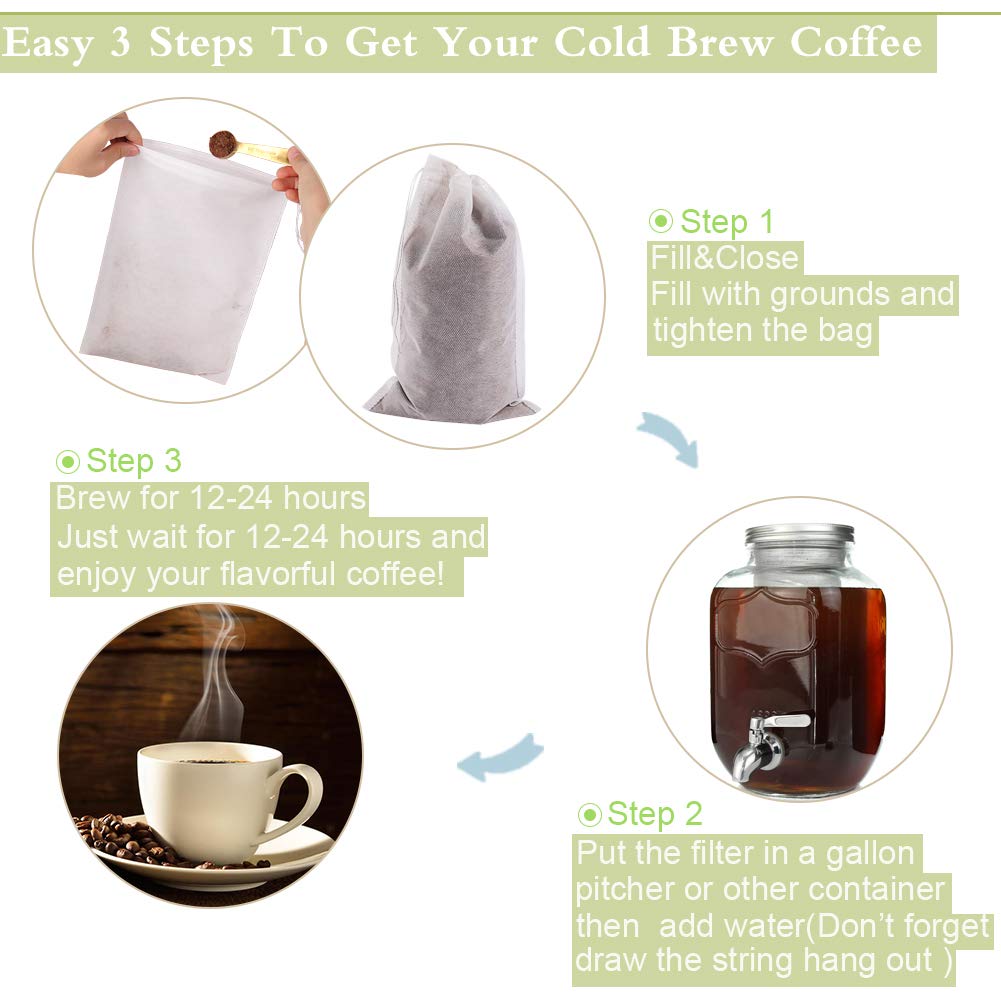 Yql Cold Brew Coffee Filter Bags, 8X12 Inch 50Pcs No Mess Cold Brew Coffee Filters Disposable Mesh Brewing Bags Tea Filter Bag F