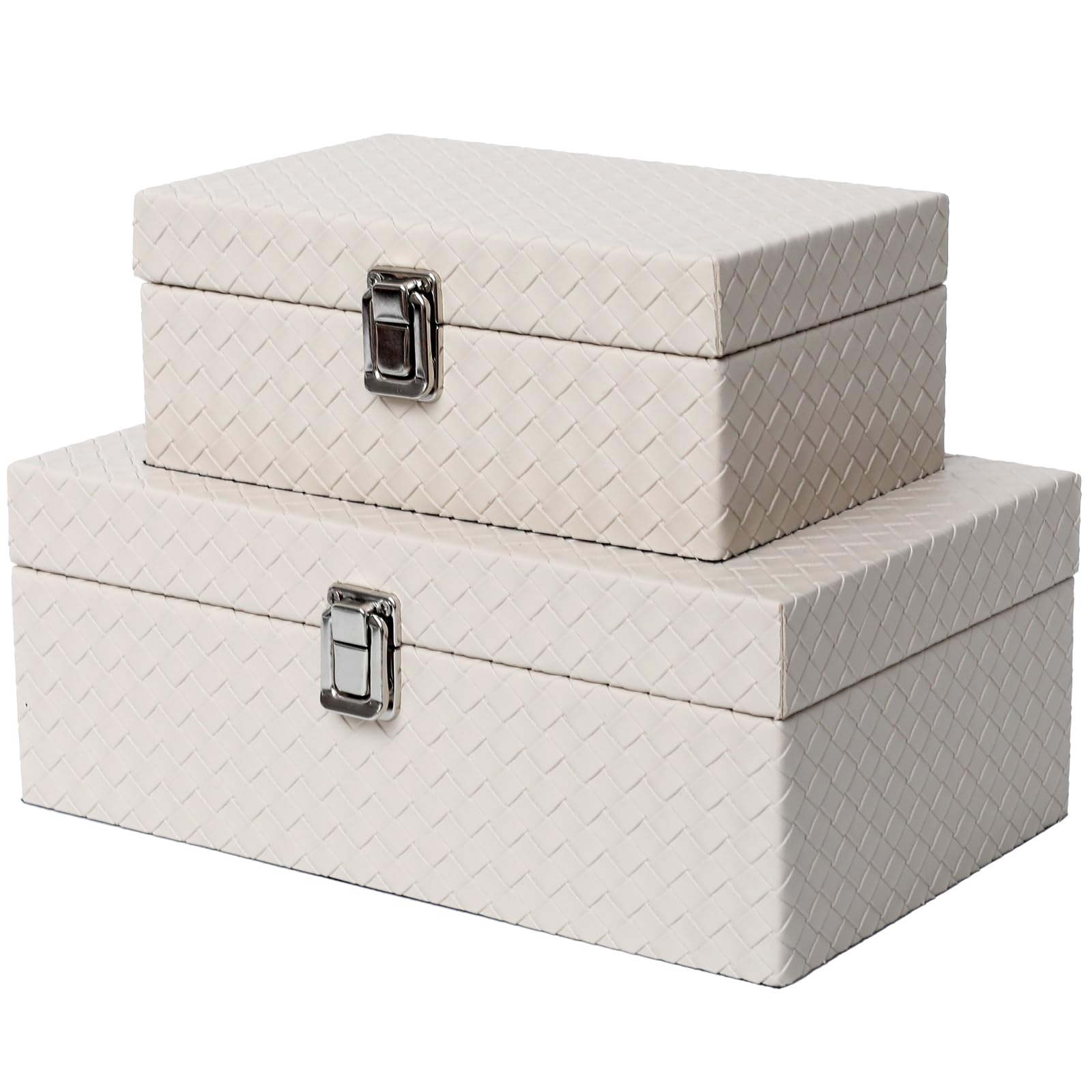 DECOR4SEASON Faux Leather Decorative Jewelry Storage Organizer Boxes Set of 2, Apricot White