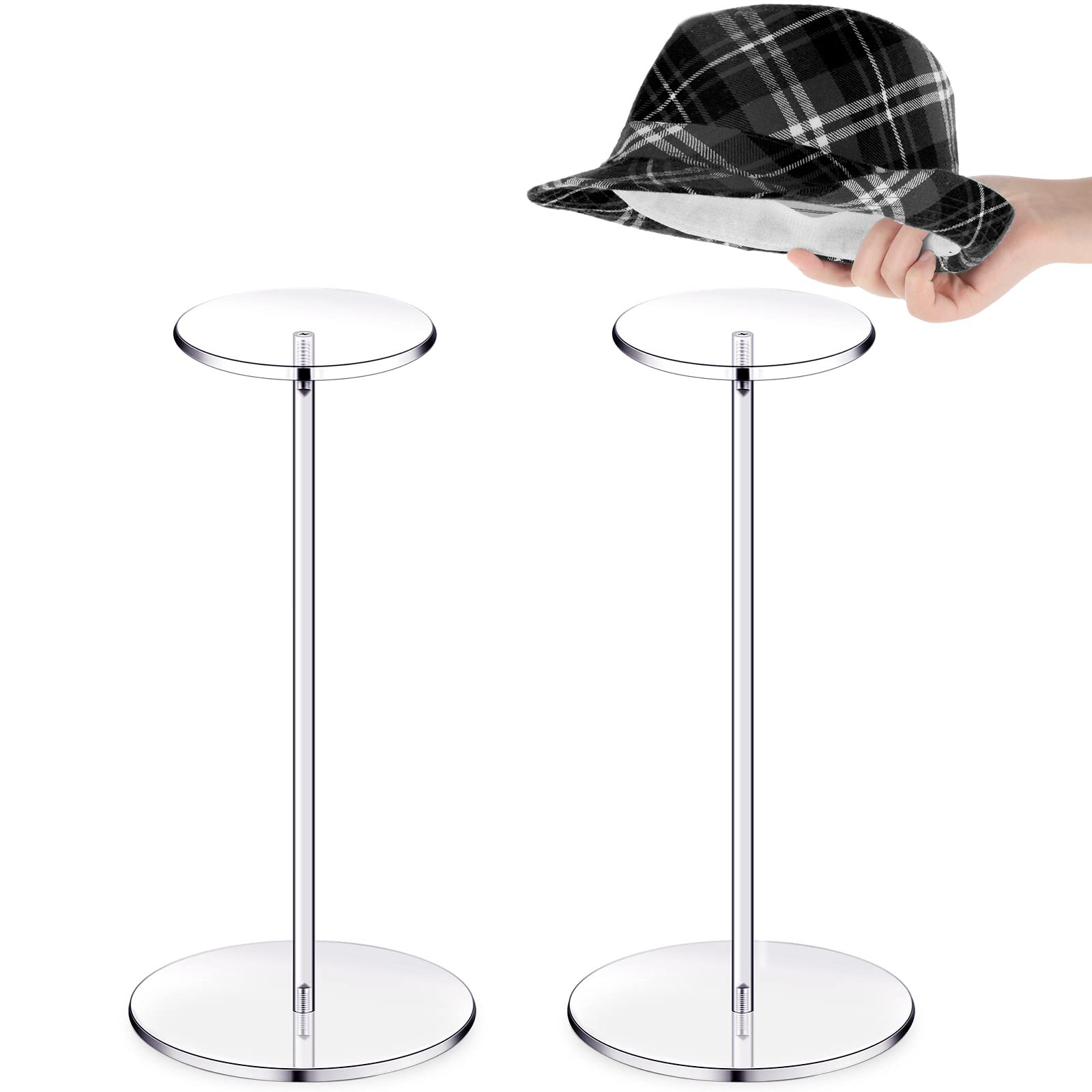 Yookeer 2 Set 16 Inch Clear Acrylic Hat Stands and Wig Display Rack Stands for Multiple Hats Display Tabletop Baseball Caps Watc