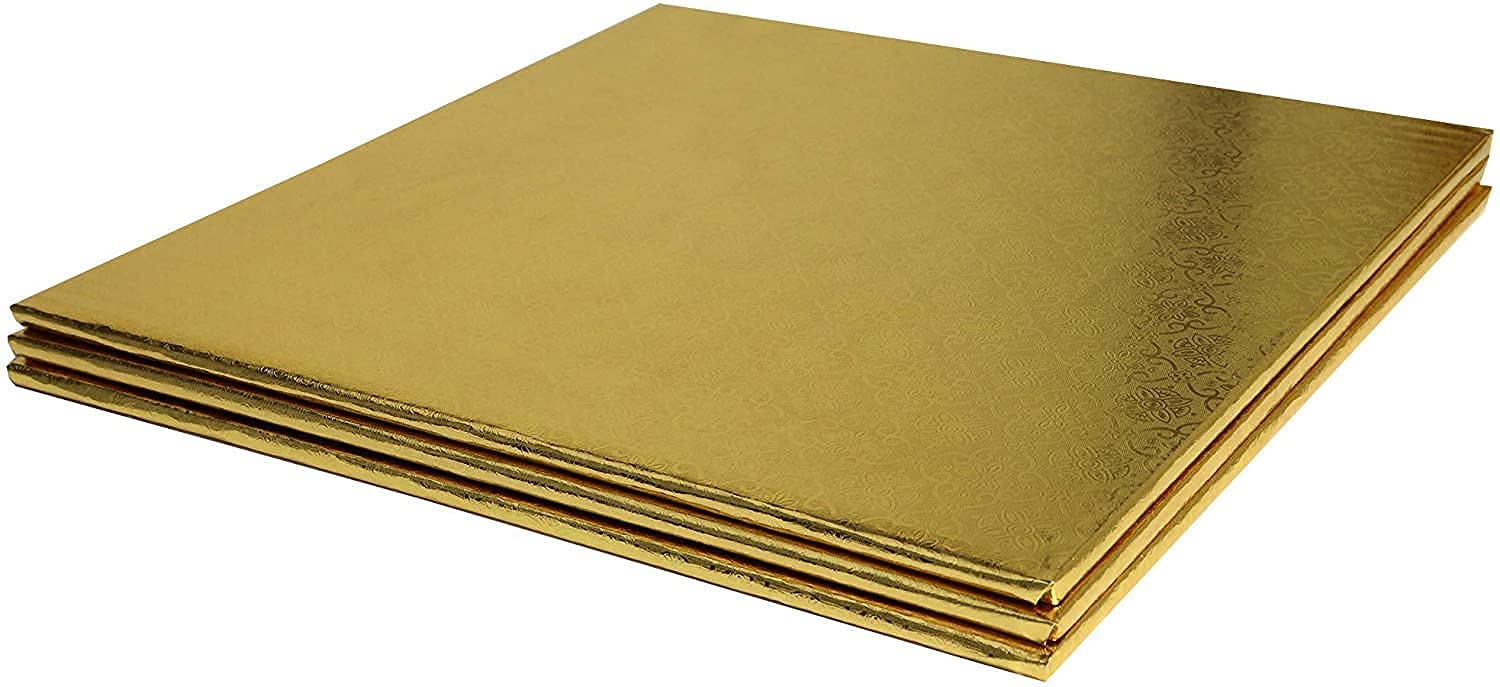 O'Creme Gold Wraparound Square Cake Pastry Drum Board 1/4 Inch Thick, 12 Inch X 12 Inch - Pack Of 10