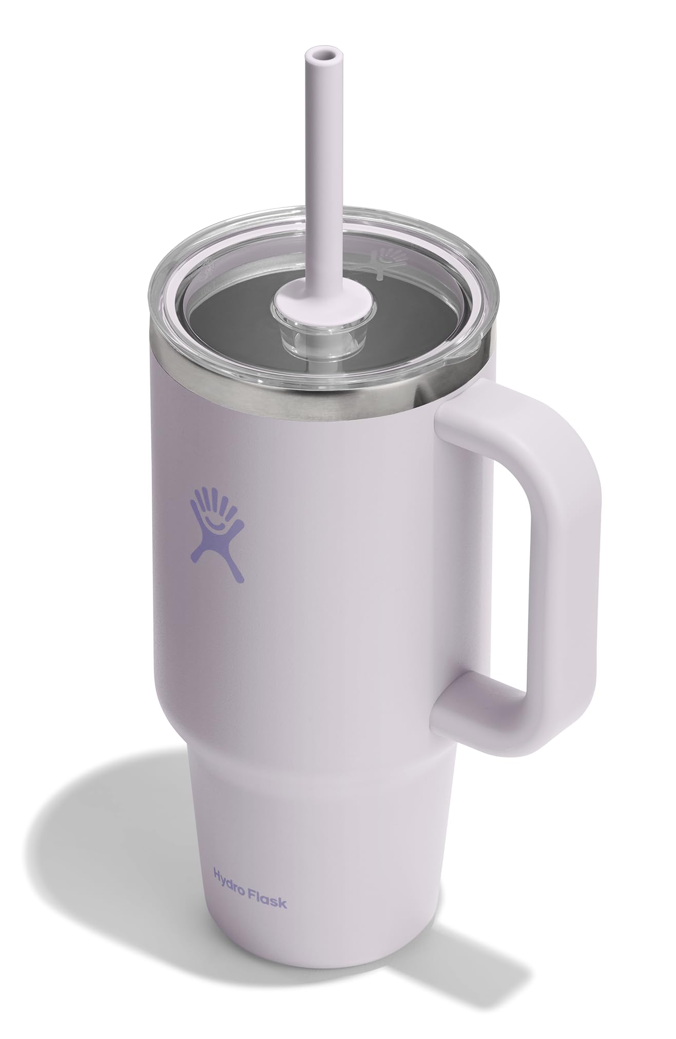 Hydro Flask 32 Oz Travel Tumbler with Handle, Clear Lid and Straw - Insulated Stainless Steel in 32 Oz Cloud Pink