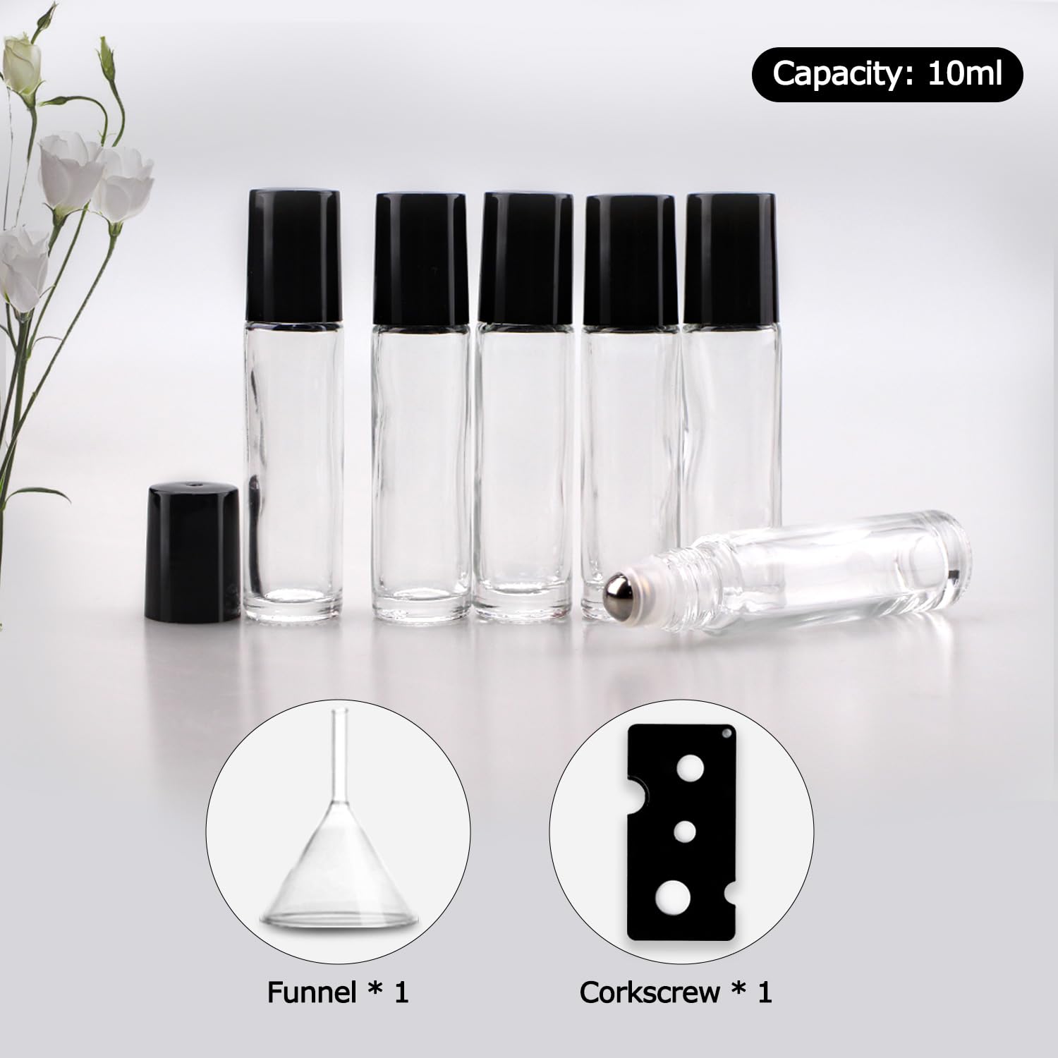 Sungwoo 6 Pack Essential Oil Roller Bottles, 10Ml Amber Glass Roller Bottles With Stainless Steel Roller Balls And Caps For Trav