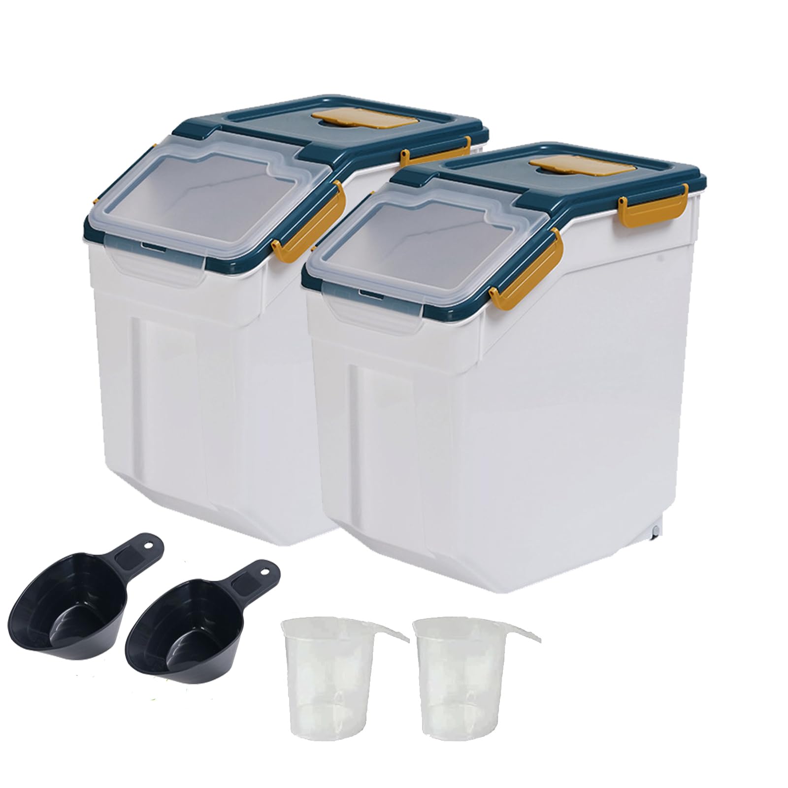 Qiveno Large Flour Storage Container Bin 25Lb, 2Pack Airtight Rice Storage Containers With Wheels Seal Locking Lid, Bpa Free Wit