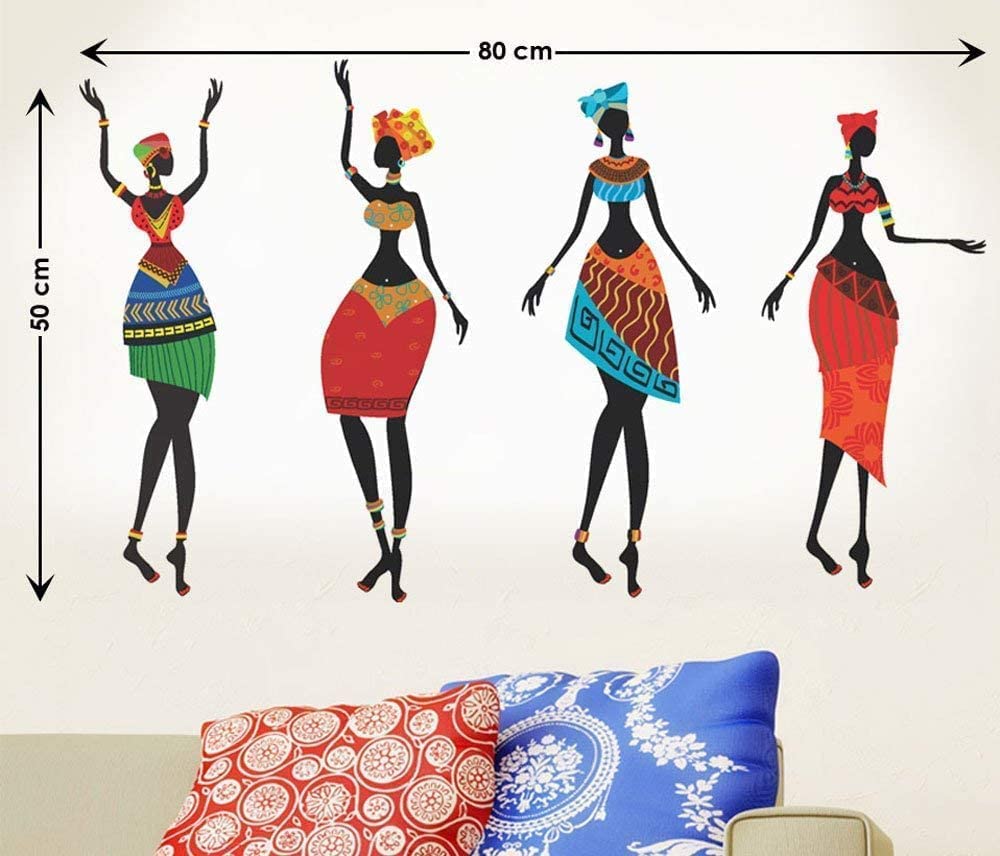 Decals Design Stickerskart Wall Stickers Colorful African Women (Wall Covering Area: 80Cm X 50Cm ,Product Dimensions: 50X70Cm)
