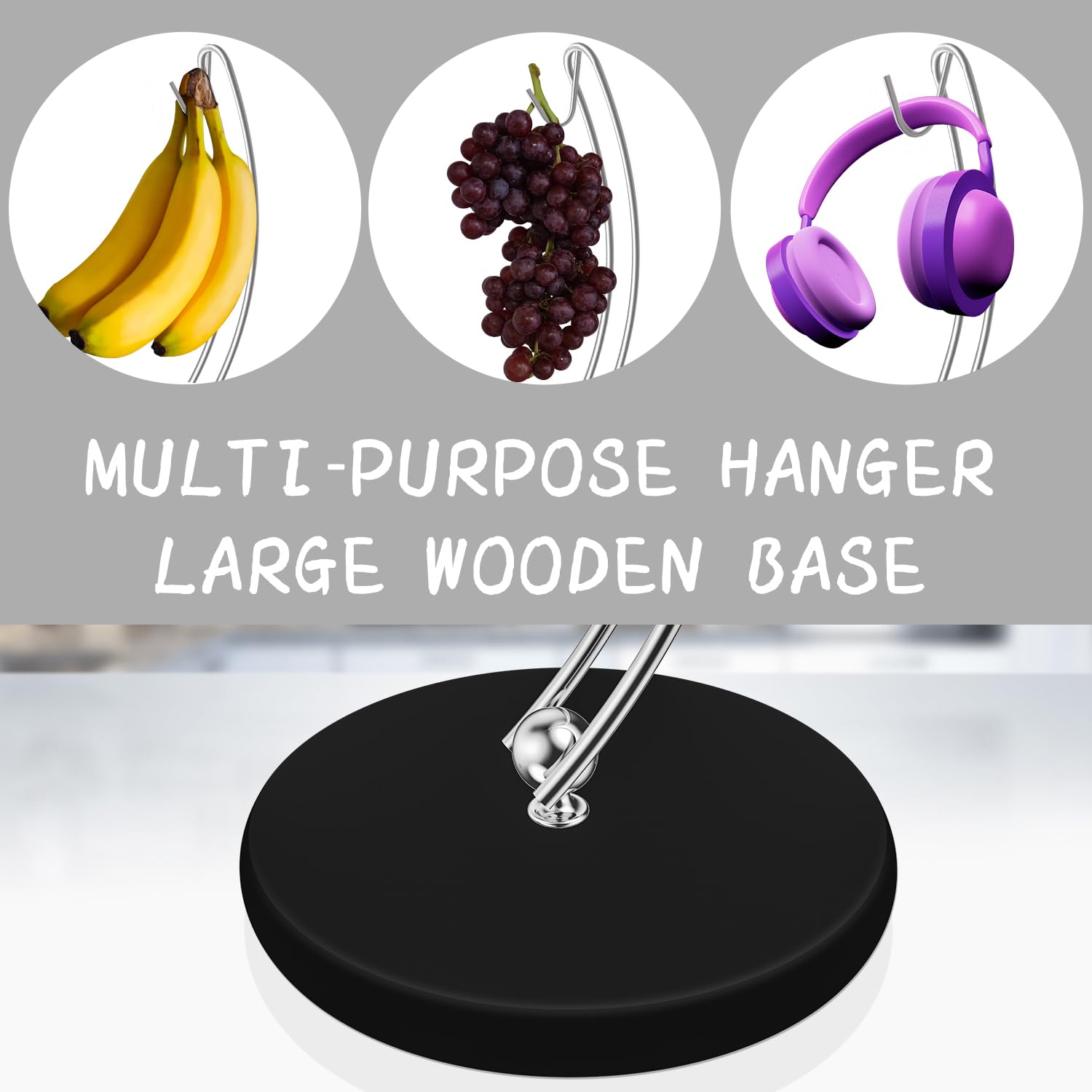 Signice Banana Holder Stand - Newest Patented Modern Banana Tree Hanger with Wood Base Stainless Steel Banana Rack for Home Kitc