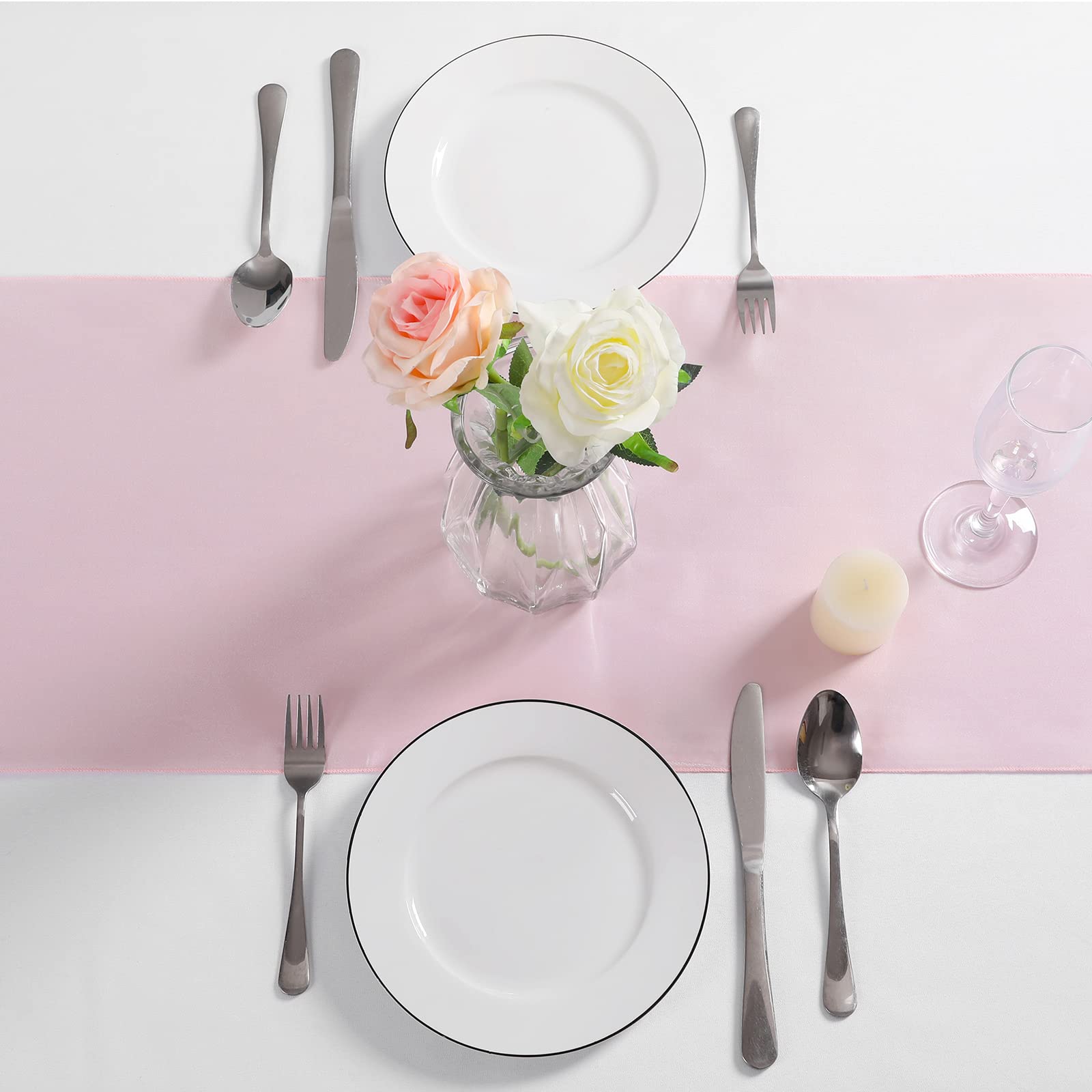 Manyshofu 12Pcs Satin Blush Pink Table Runner - 12 x 72 Inch Long Size  Party Table Runner Decor Bright & Smooth Wedding Decorations Table Runner for Banquet Chef Birthday Buffet Dinner Graduations