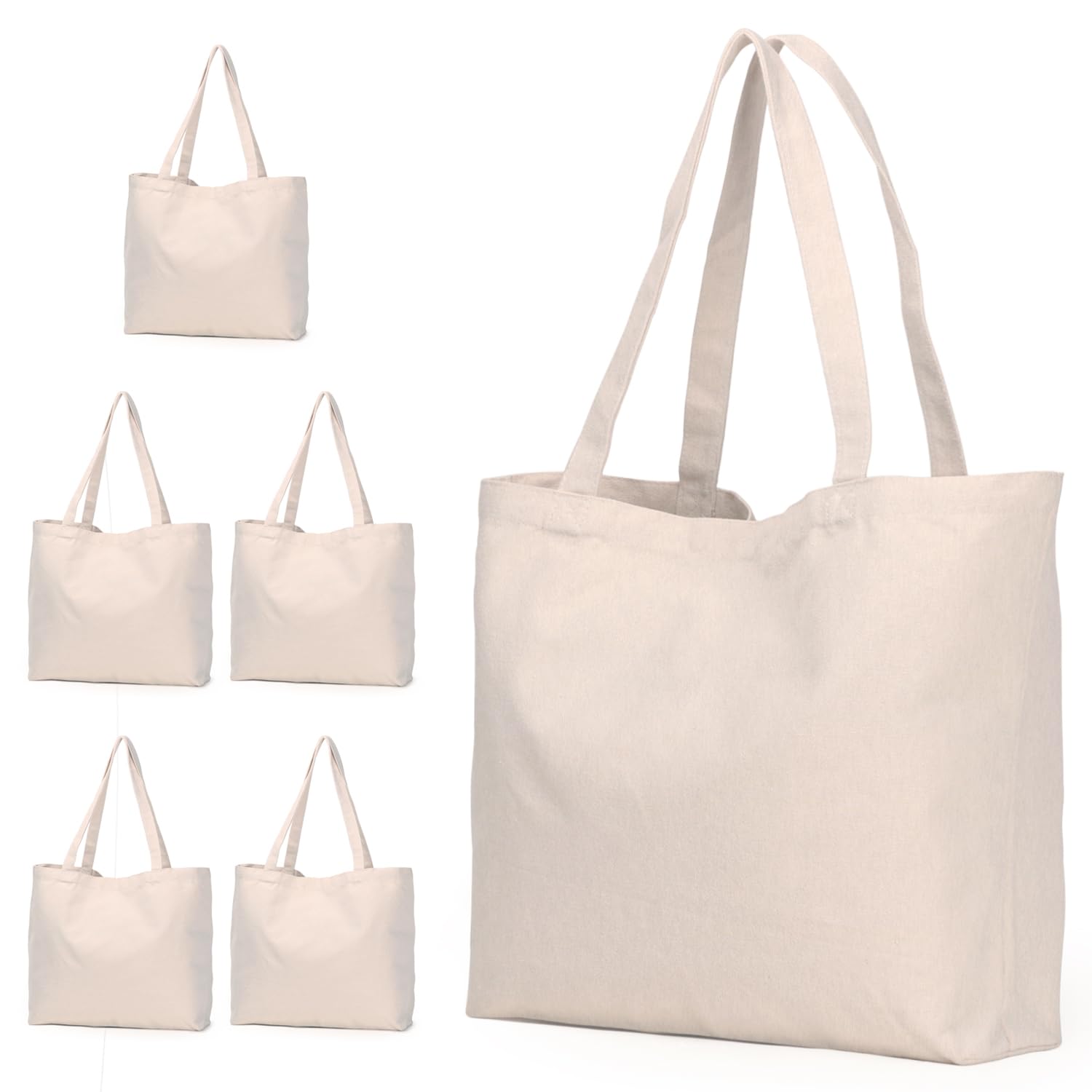 Koolmox Canvas Tote Bags, 6PCS 17x14x3.9 Heavy Duty Canvas Bags with Reforce Handles and Widened Bottom, Reusable Washable Tot