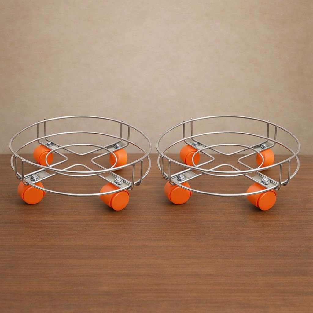 Stainless Steel Cylinder Trolley With Wheels Gas Trolly/Lpg Cylinder Stand, Kitchen Gas Trolly Easy Moving Stand (Pack Of 2) (Nh