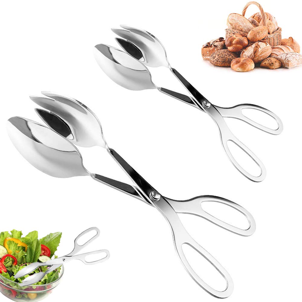 2 Pack Buffet Tongs,Stainless Steel Salad Tongs,Serving Tongs For Home Kitchen,Cake,Bread,Catering,Party,Barbecue,Seafood,Frying
