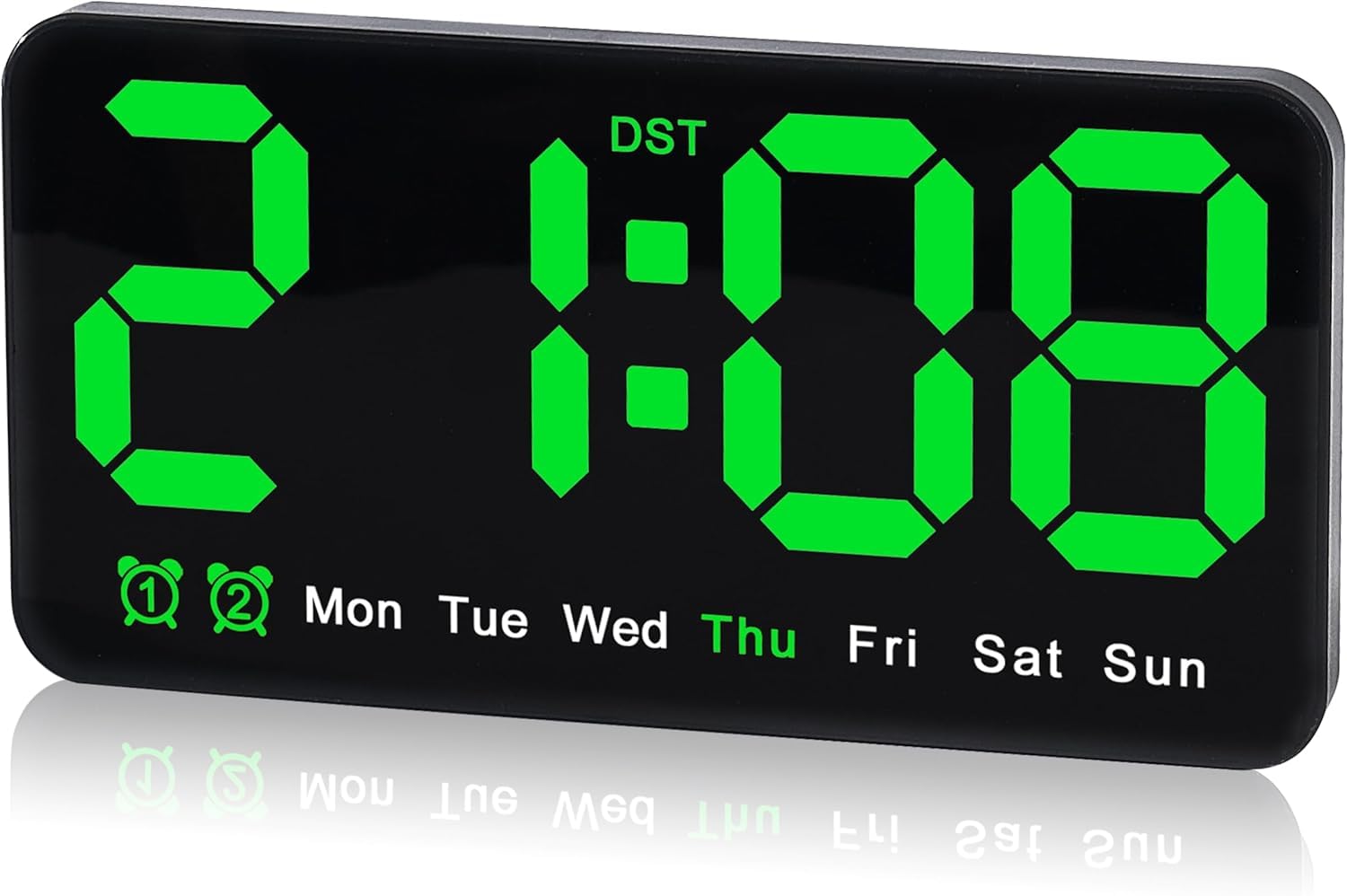 Ghanu Led Large Digital Wall Clock Usb Powered, 3-Level Brightness Dimmer With Dual Alarm, Memory Function, Sleek Minimalist Des