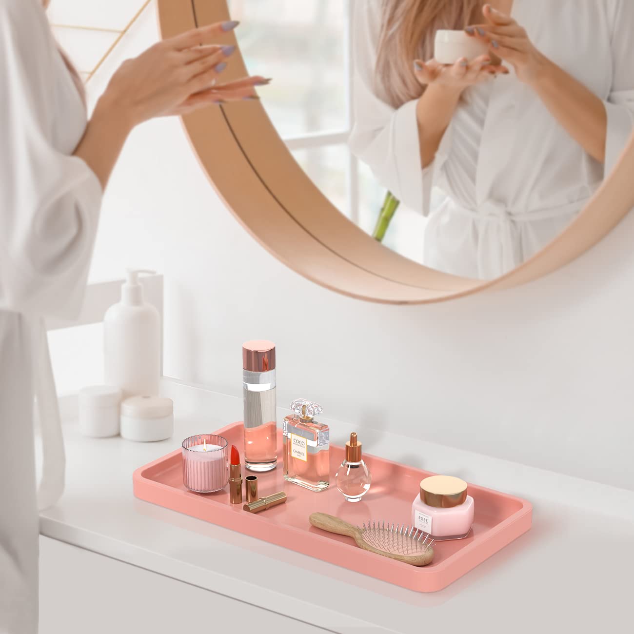 Bathroom Vanity Tray For Countertop - Bamboo Organizer Tray For Dresser Tops, Toilet, Perfume Small Decorative Tray Wood Tray Fo