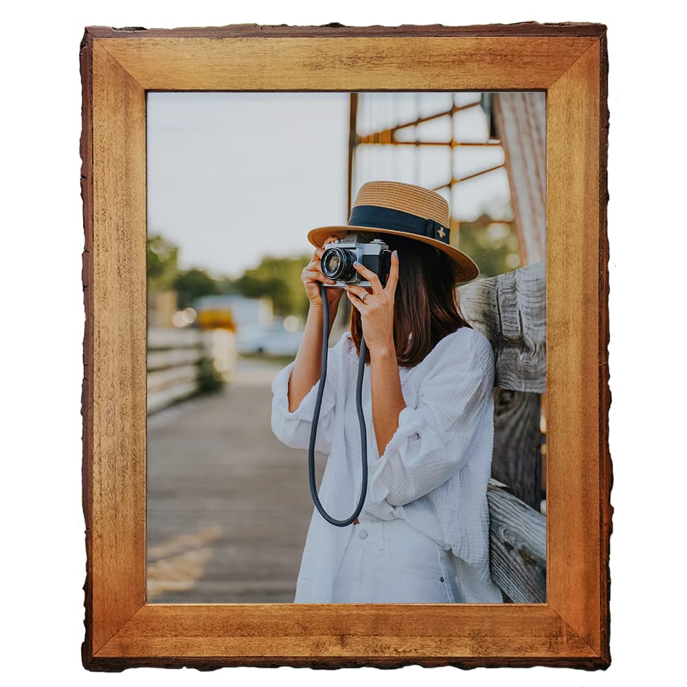 Eosglac Rustic 11x14 Live Edge Picture Frame Brown, Wooden Photo Poster Frame Farmhouse Decor for Wall Mounting Display, Plexigl