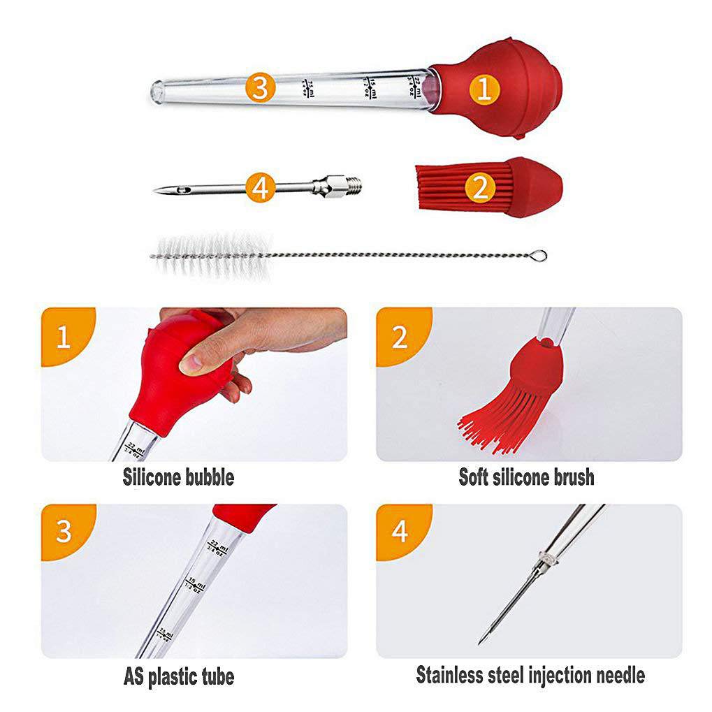 Best Tableware Turkey Baster Set Of 4 Commercial-Grade Quality Fda Silicone Bulbs, Including Marinating Needles And Barbecue Bru