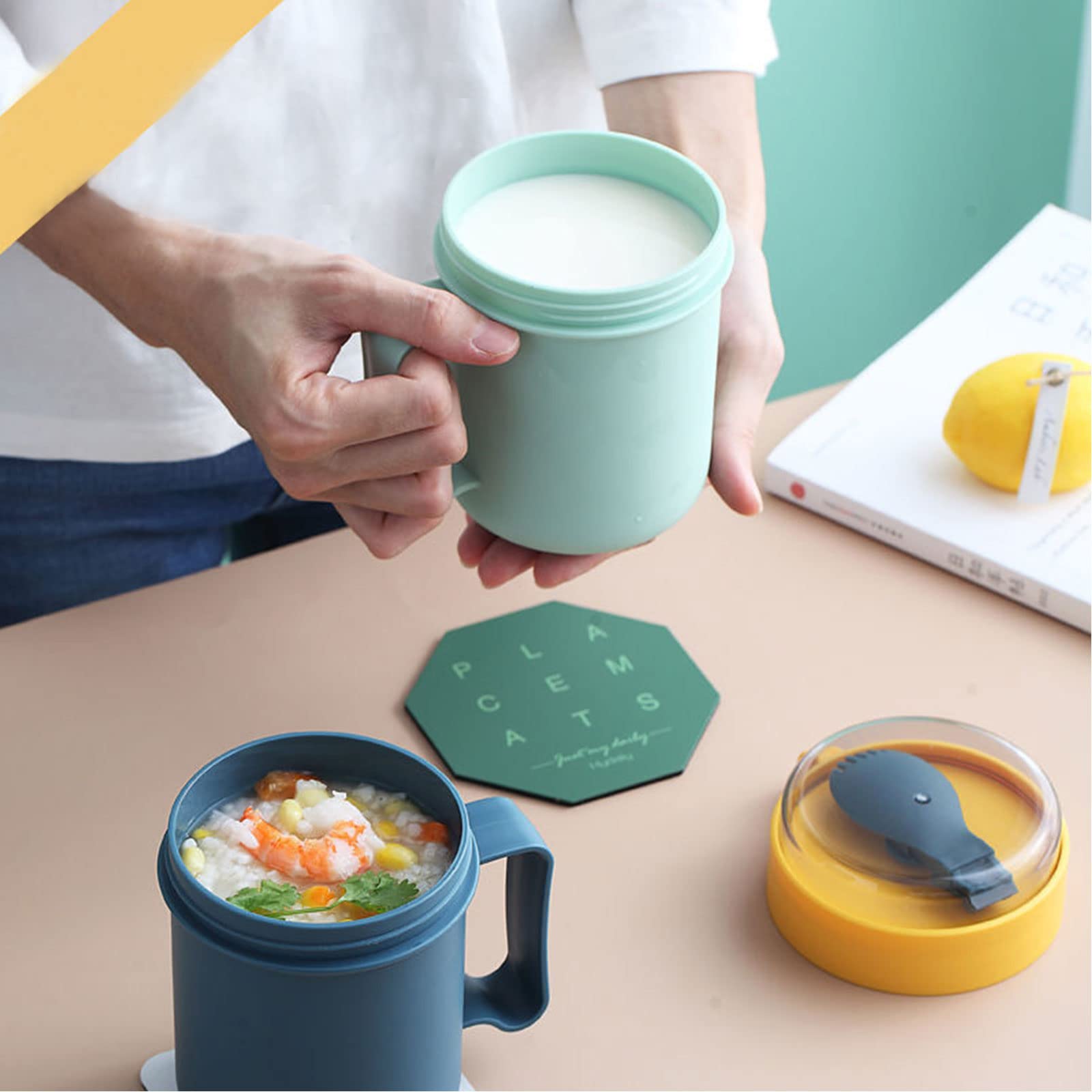 Sunshno Soup Mug With Lid And Scoop,18 Ounce Microwave Soup Mugs Food Flasks Oven Milk Cup Food Jar Container For Breakfast Soup
