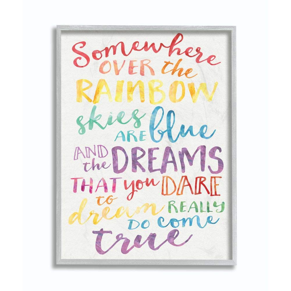 Stupell Industries Somewhere Over The Rainbow Watercolors Grey Framed Wall Art, 11X14, Design By Artist Erica Billups