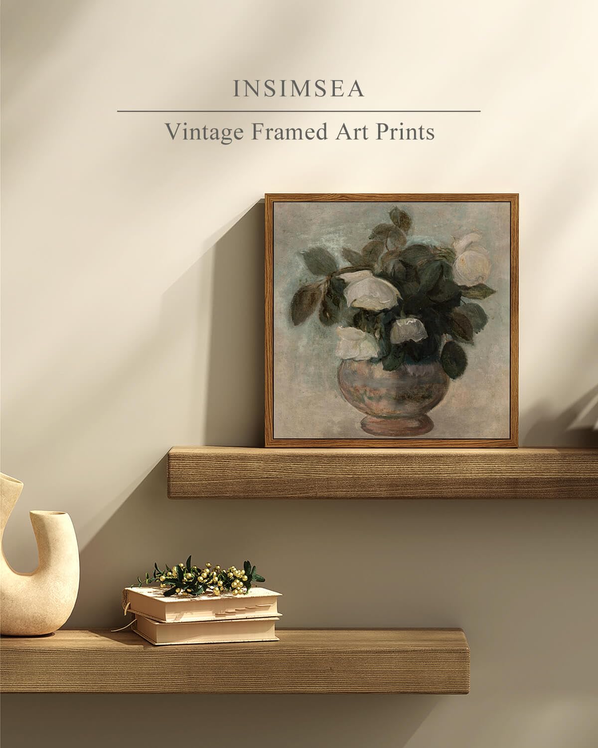 Insimsea Square Framed Canvas Wall Art, Flower Pictures Decor Flower In Vase Wall Painting, Pictures For Bedroom Bathroom Art Wa